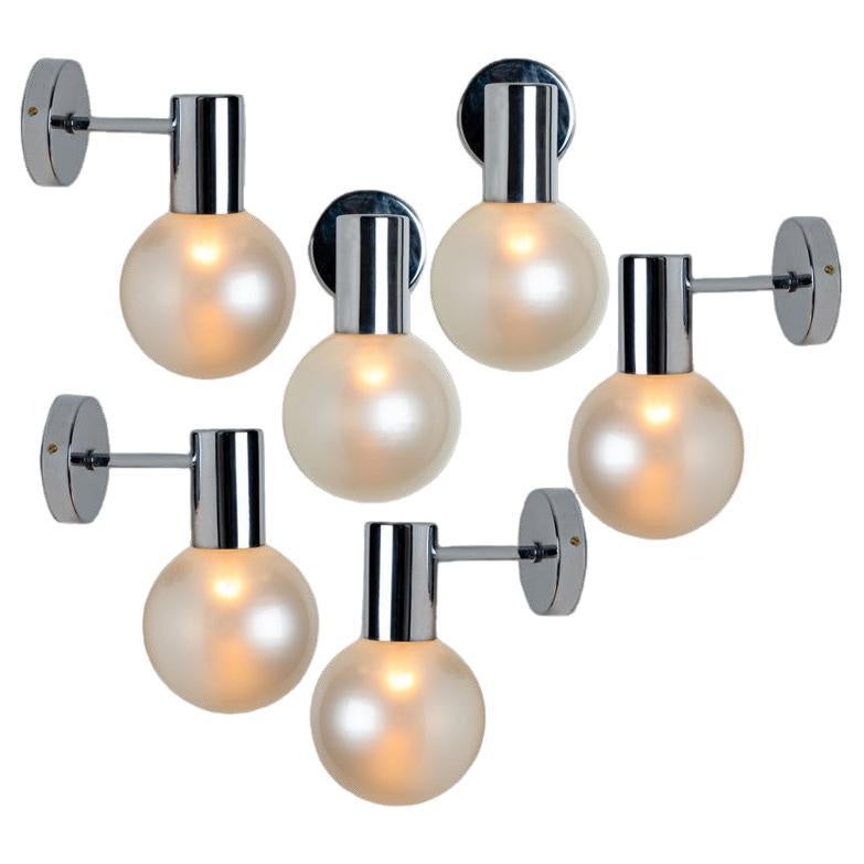 Opal Glass and Chrome Wall Lights by Glashütte Limburg, 1970s