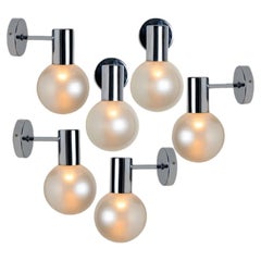 Opal Glass and Chrome Wall Lights by Glashütte Limburg, 1970s