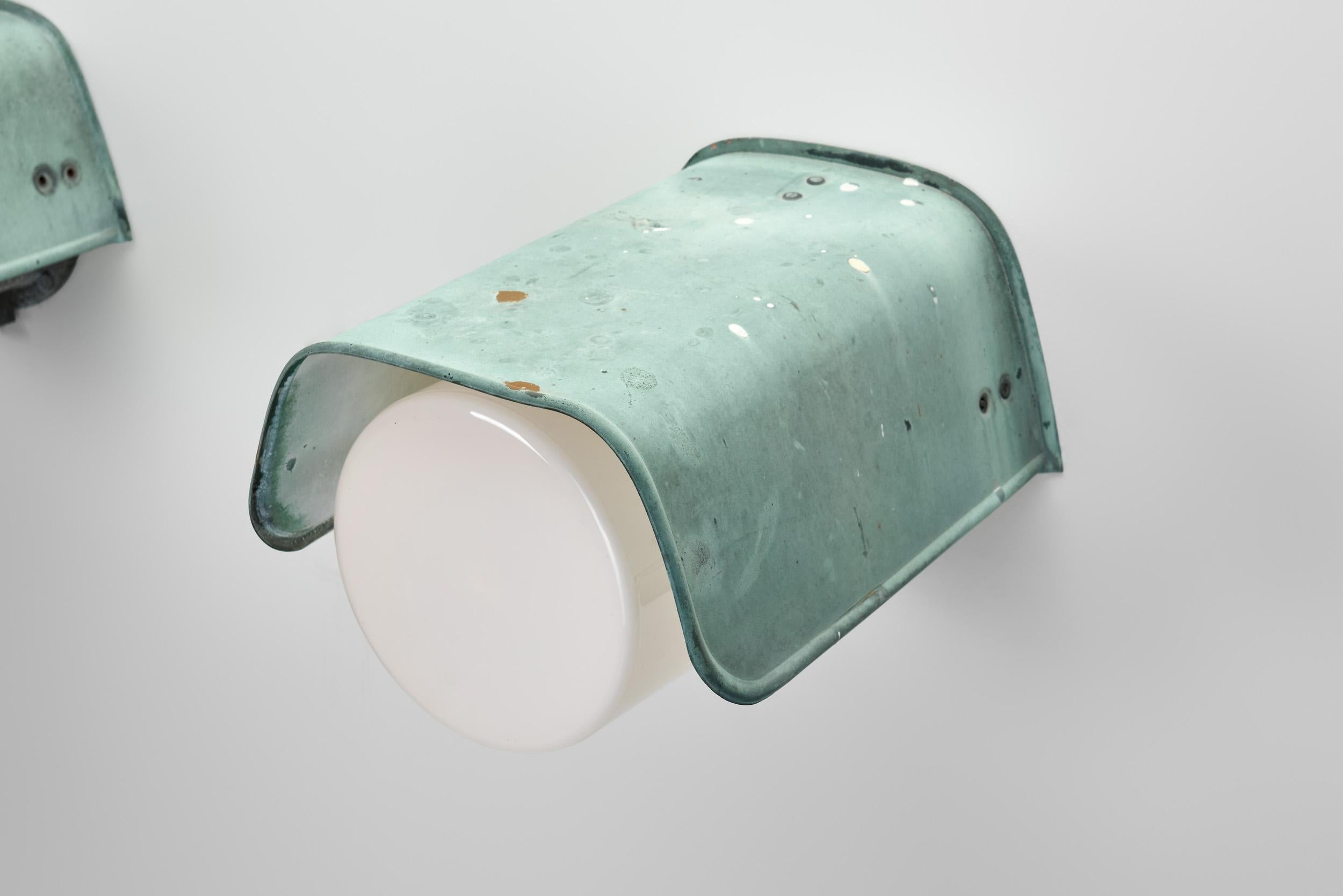 Opal Glass and Copper Wall Lamps for Sähköliikkeiden Oy, Finland ca 1930s For Sale 2