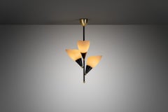 Kronleuchter aus Opalglas und lackiertem Metall mit Messingdetails, Europa 1950er Jahre