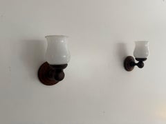 Paar Wandleuchten aus Opalglas und Massivholz, 1960er Jahre, Deutschland
