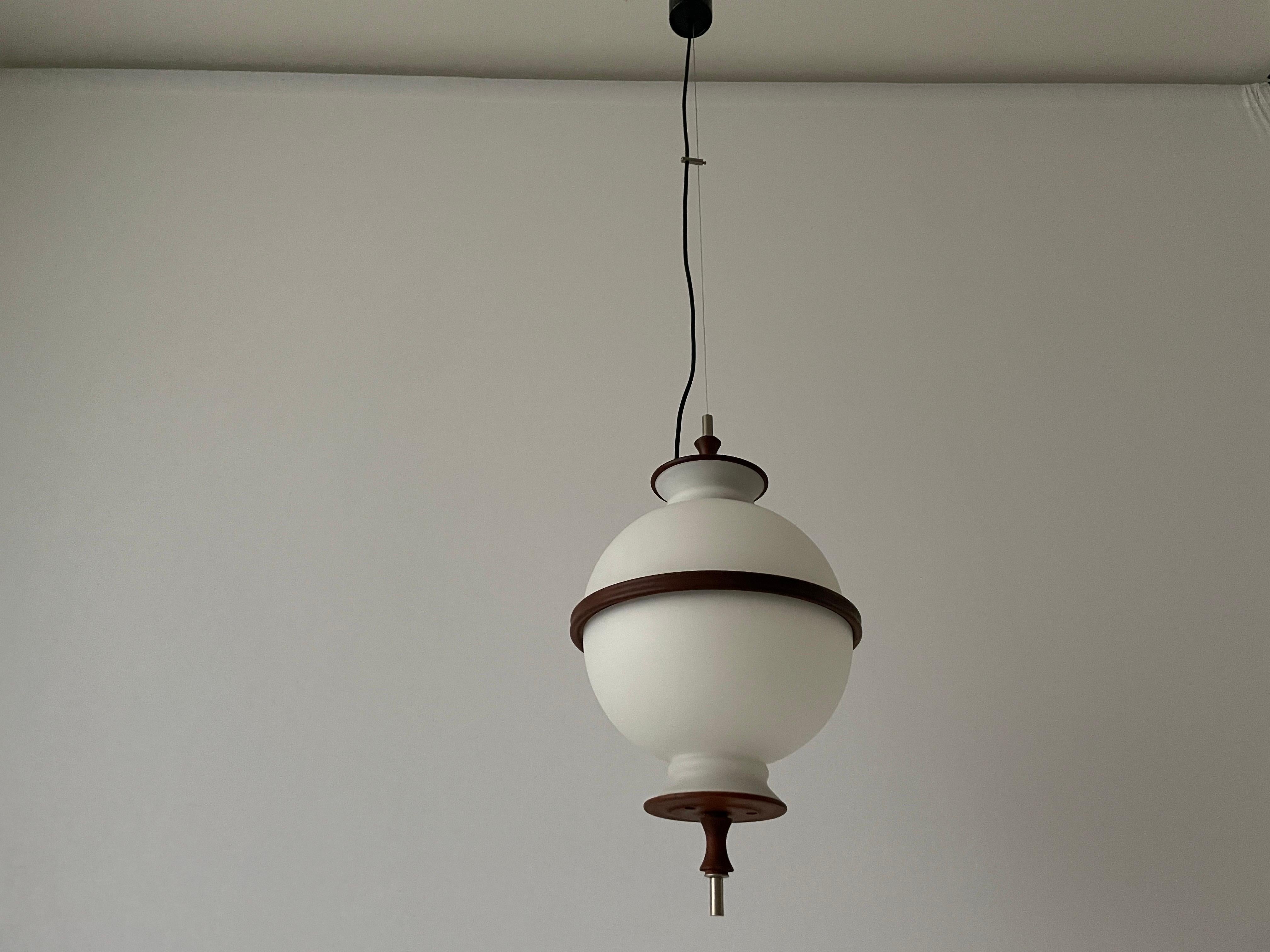 Opal Glass and Teak Ceiling Lamp by Reggiani Illuminazione, 1960s, Ital For Sale 4