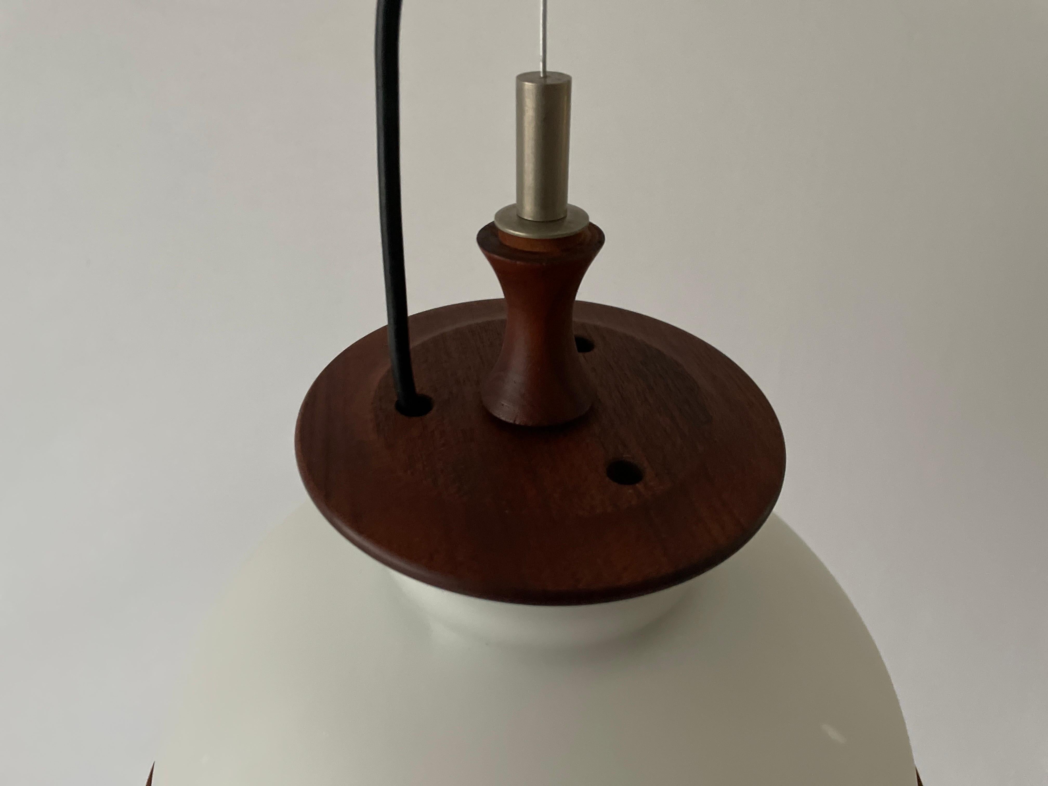 Mid-20th Century Opal Glass and Teak Ceiling Lamp by Reggiani Illuminazione, 1960s, Ital For Sale