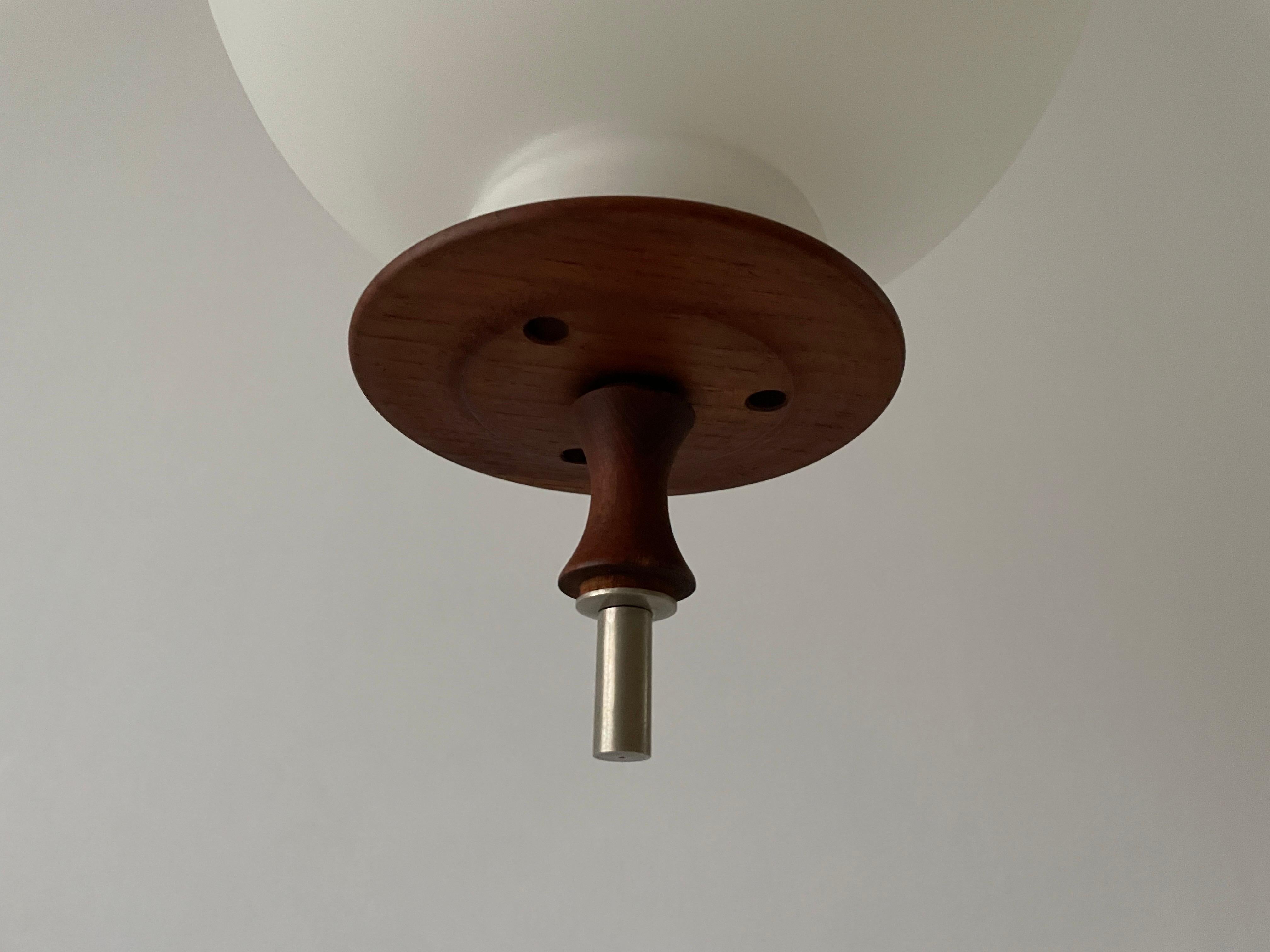 Opal Glass and Teak Ceiling Lamp by Reggiani Illuminazione, 1960s, Ital For Sale 1