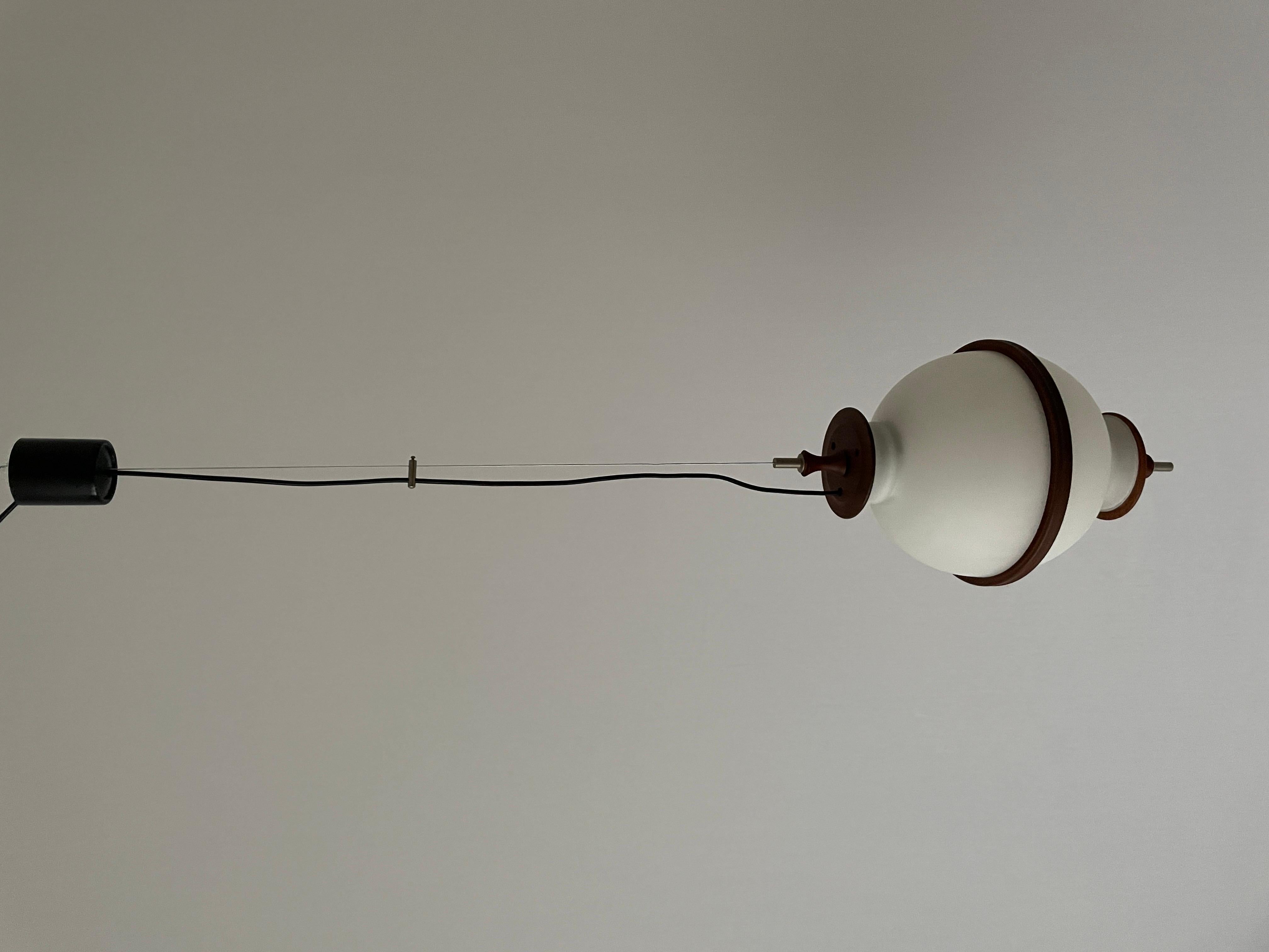 Opal Glass and Teak Ceiling Lamp by Reggiani Illuminazione, 1960s, Ital For Sale 2