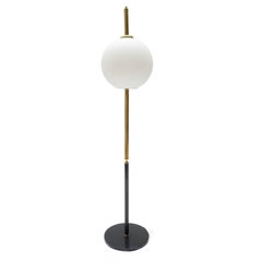 Opal Glass, Brass and  Black Metal Floor Lamp, Italy, 1960s