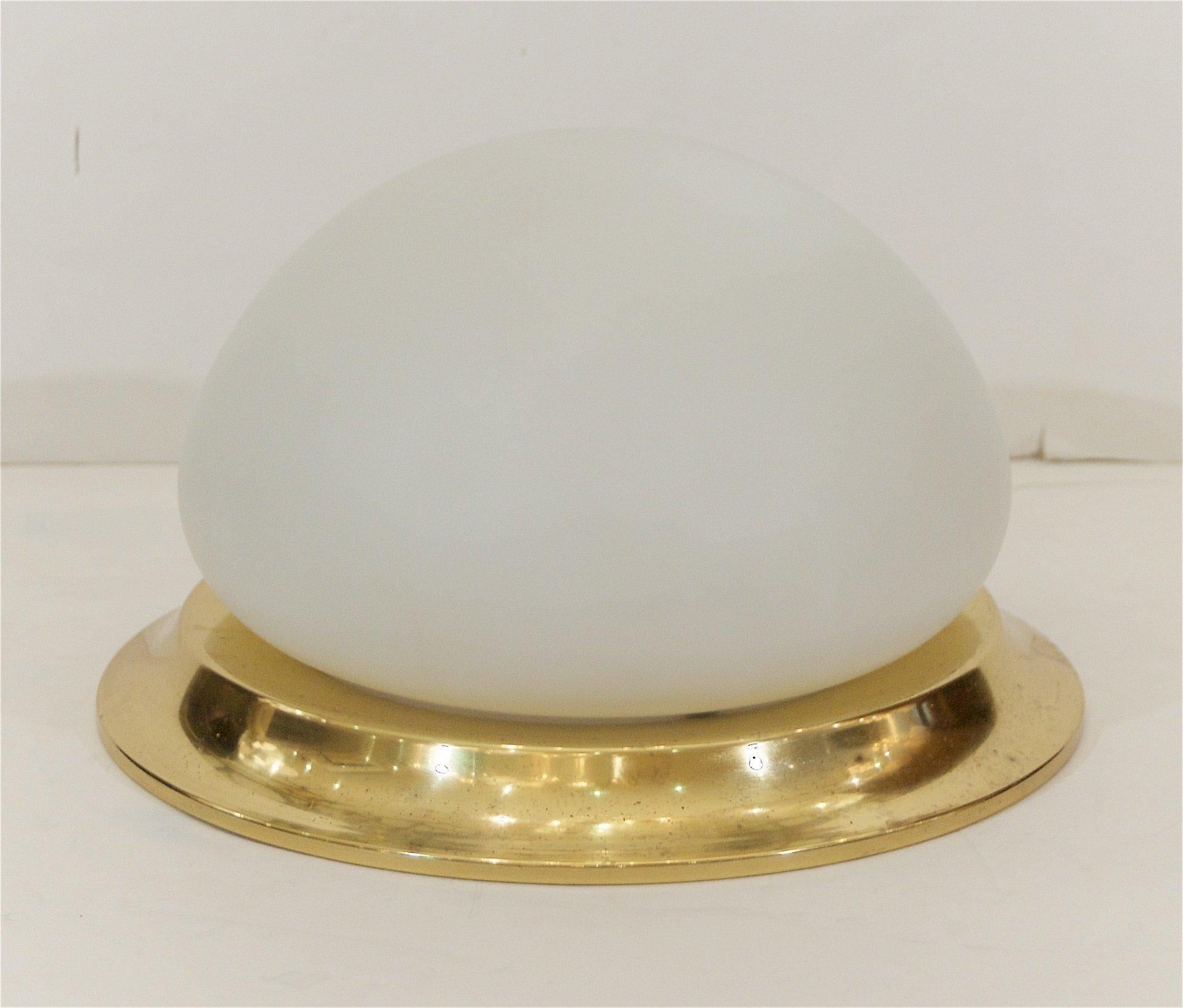 Opal Glass and Brass Flush Mount by RZB Leuchten In Good Condition For Sale In Stamford, CT