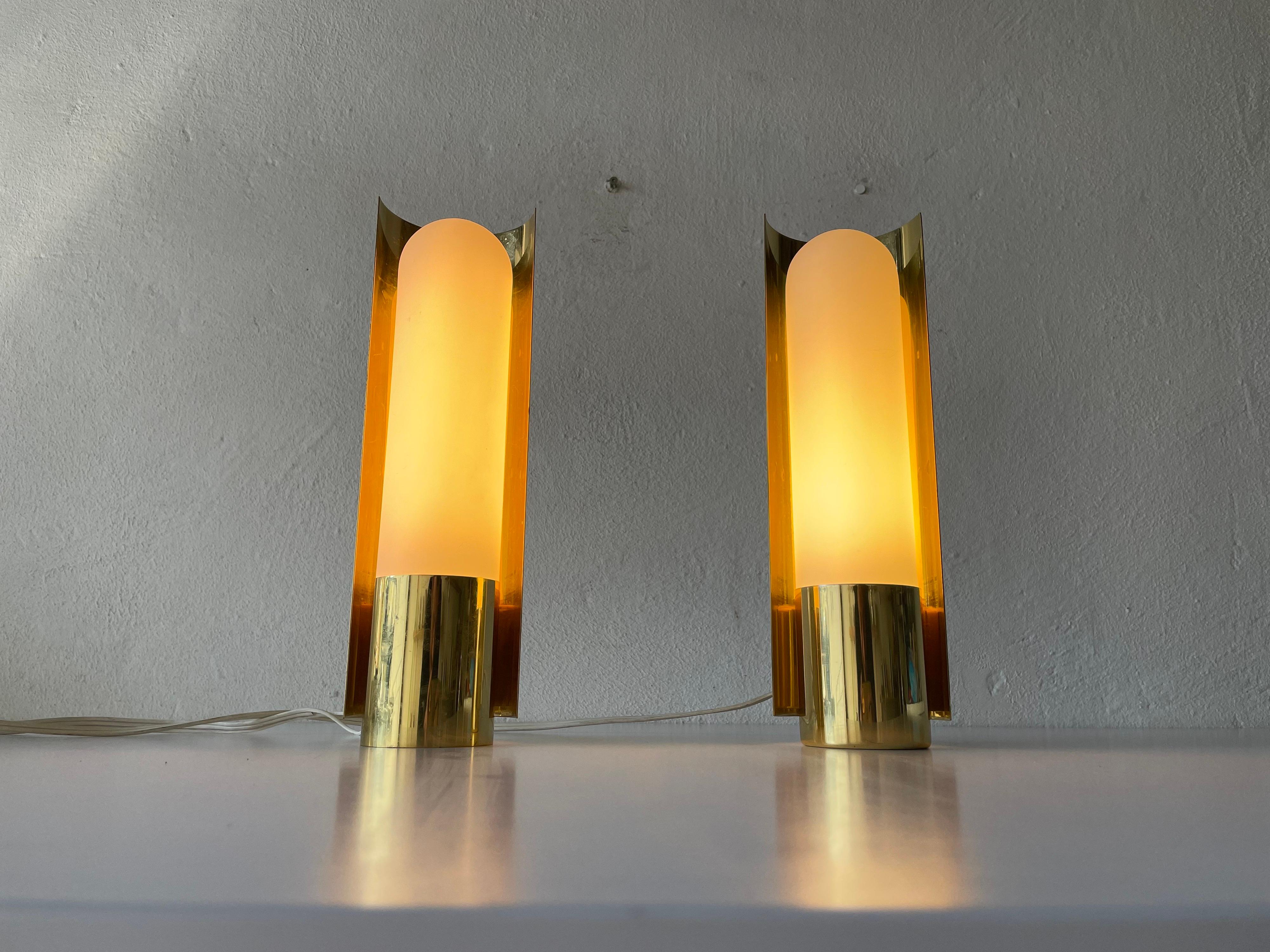 Opal Glass & Brass Pair of Sconces by Limburg, 1970s, Germany 4