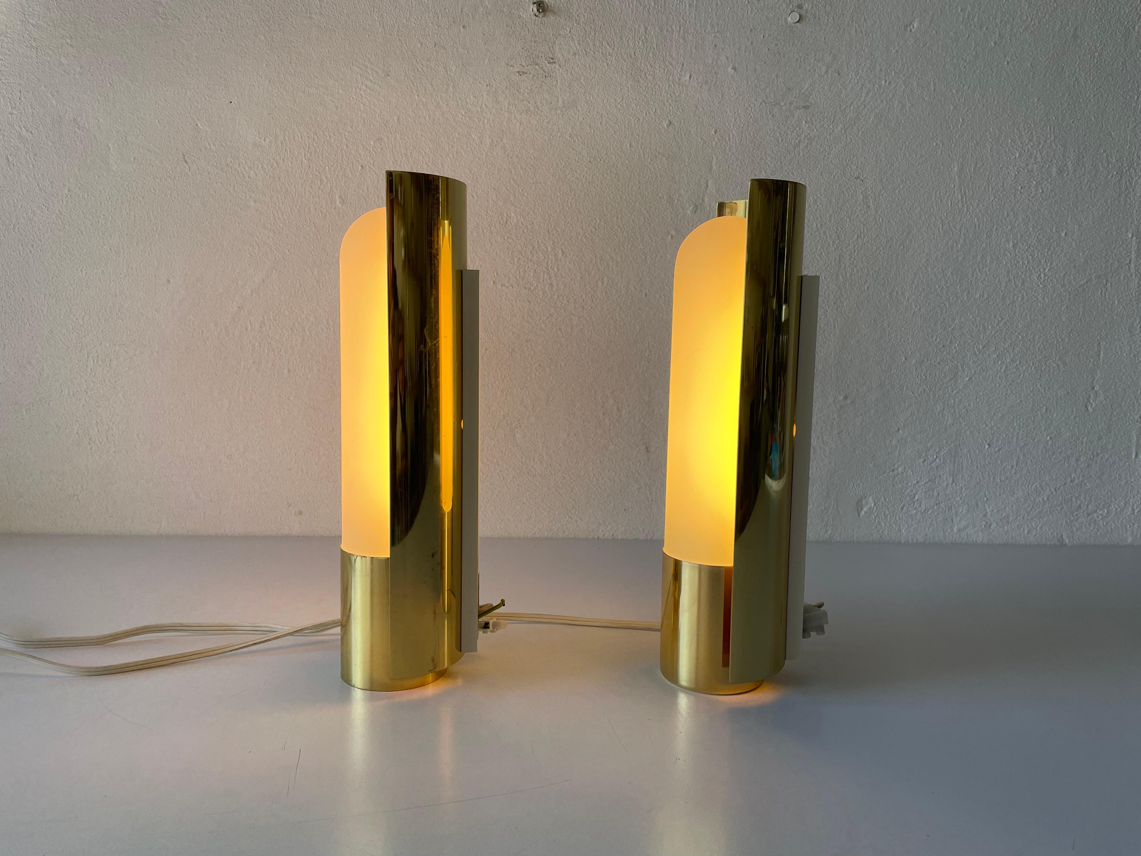 Opal Glass & Brass Pair of Sconces by Limburg, 1970s, Germany 5