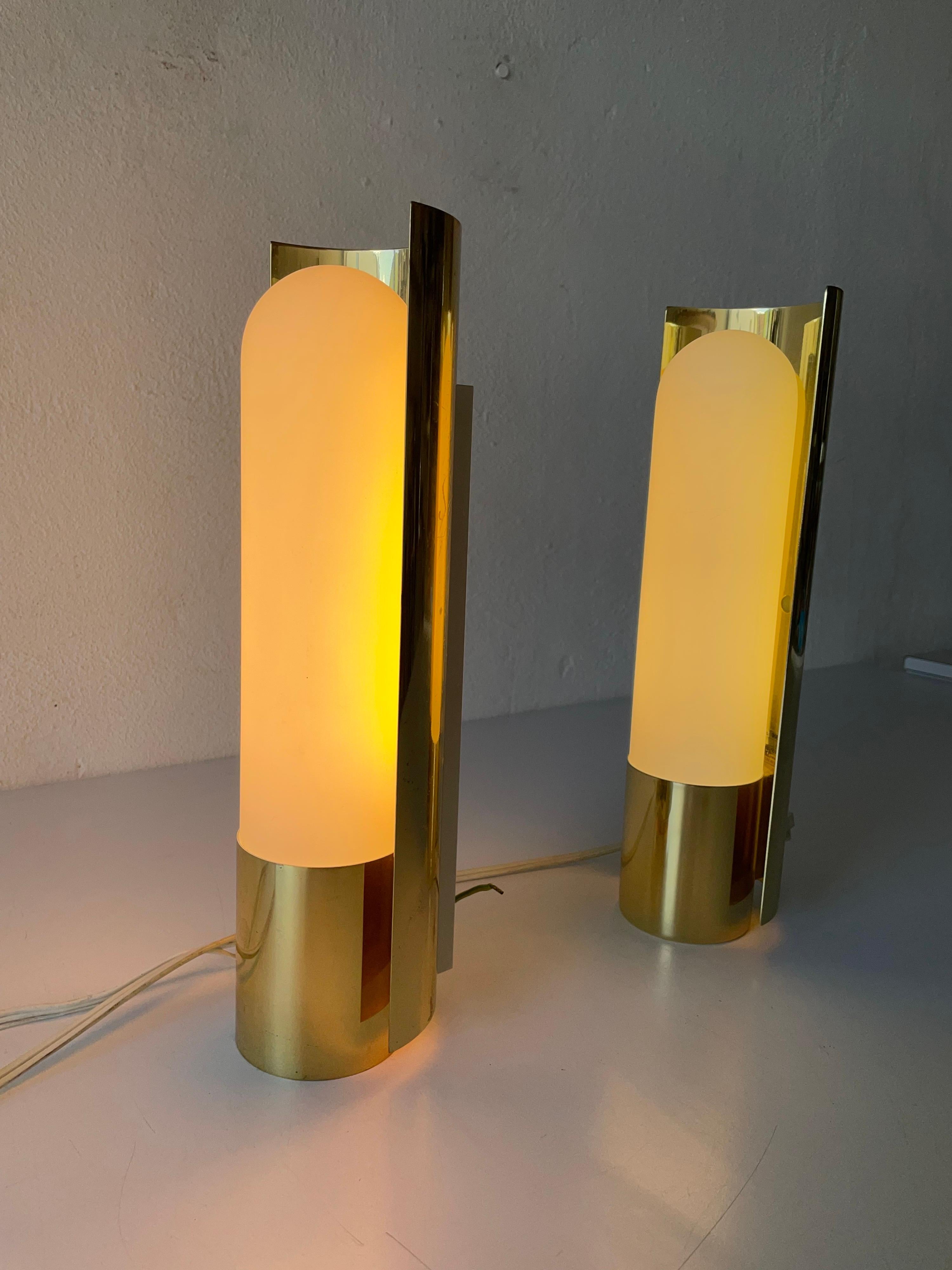 Opal Glass & Brass Pair of Sconces by Limburg, 1970s, Germany 6
