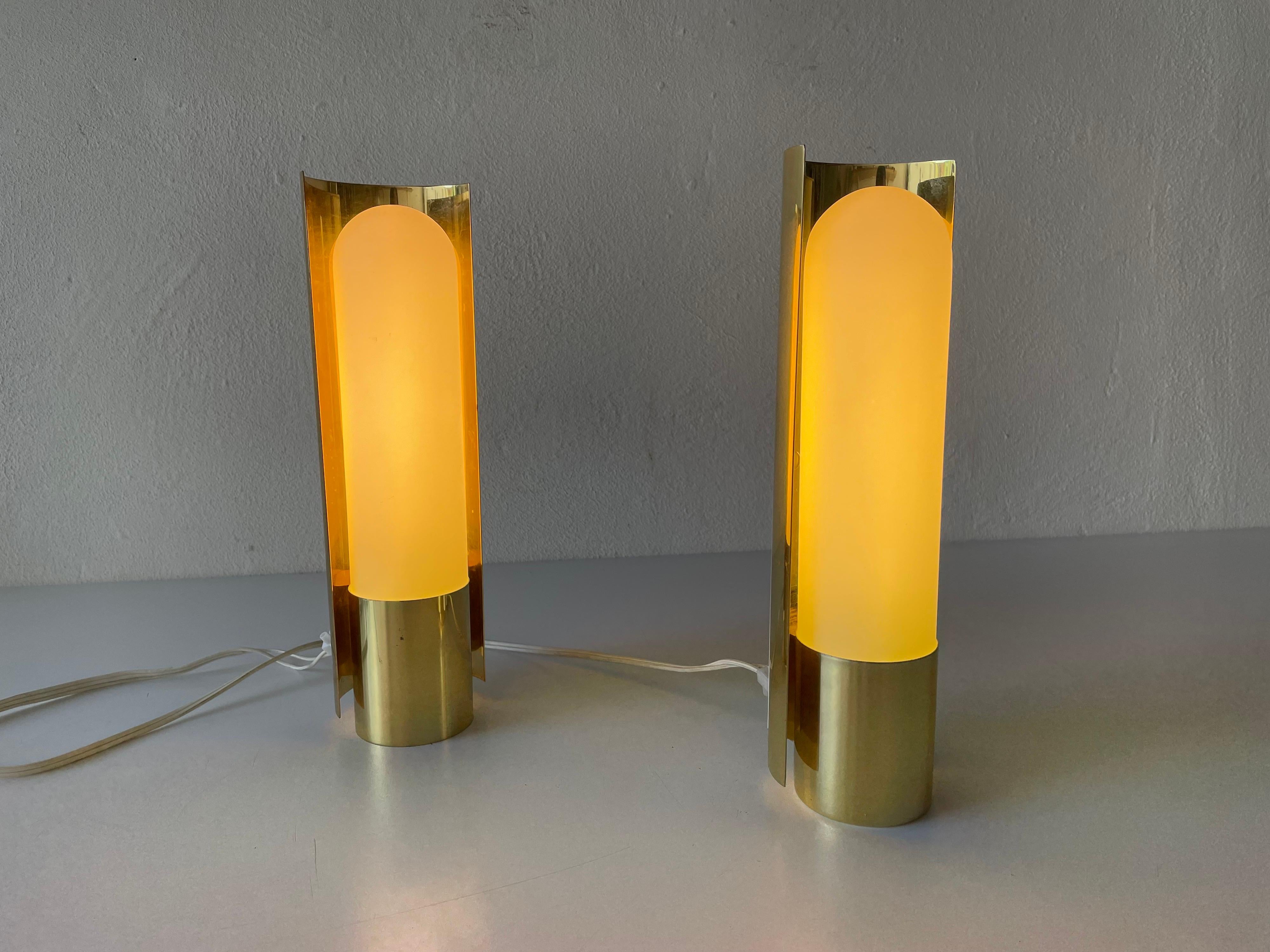 Opal Glass & Brass Pair of Sconces by Limburg, 1970s, Germany 7