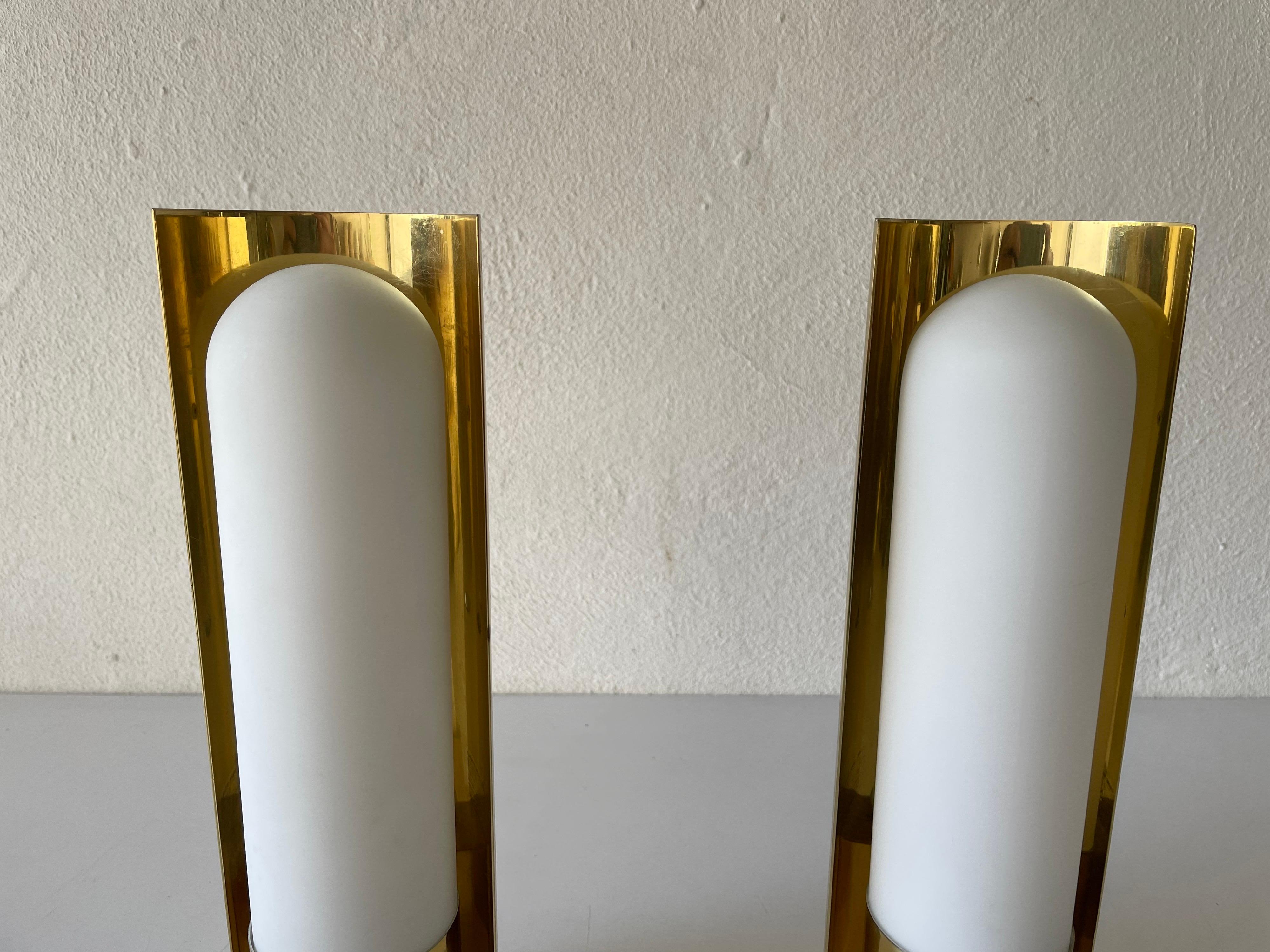 Late 20th Century Opal Glass & Brass Pair of Sconces by Limburg, 1970s, Germany