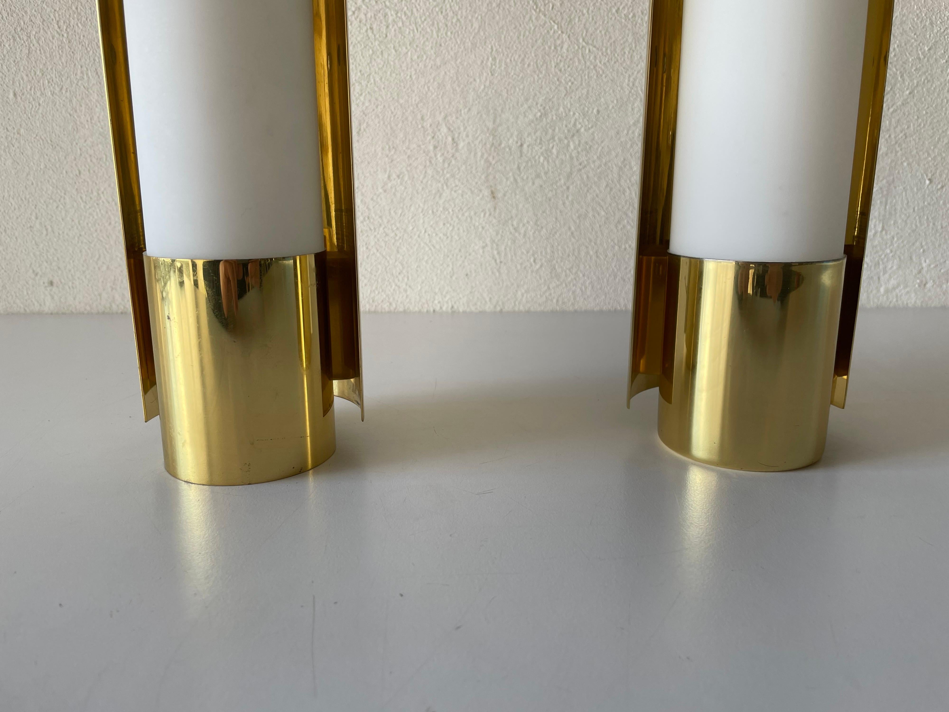 Opal Glass & Brass Pair of Sconces by Limburg, 1970s, Germany For Sale 1