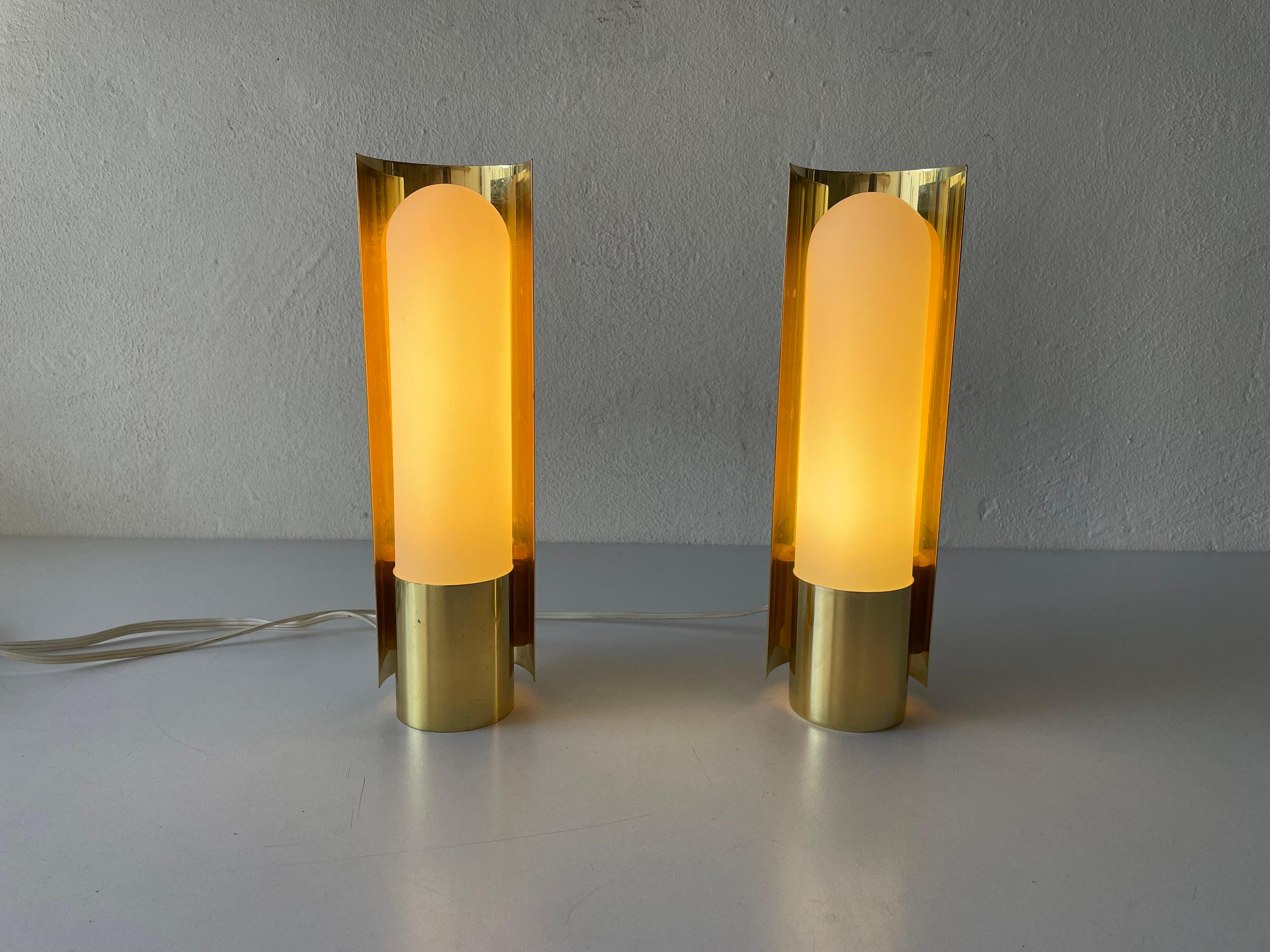 Opal Glass & Brass Pair of Sconces by Limburg, 1970s, Germany 1