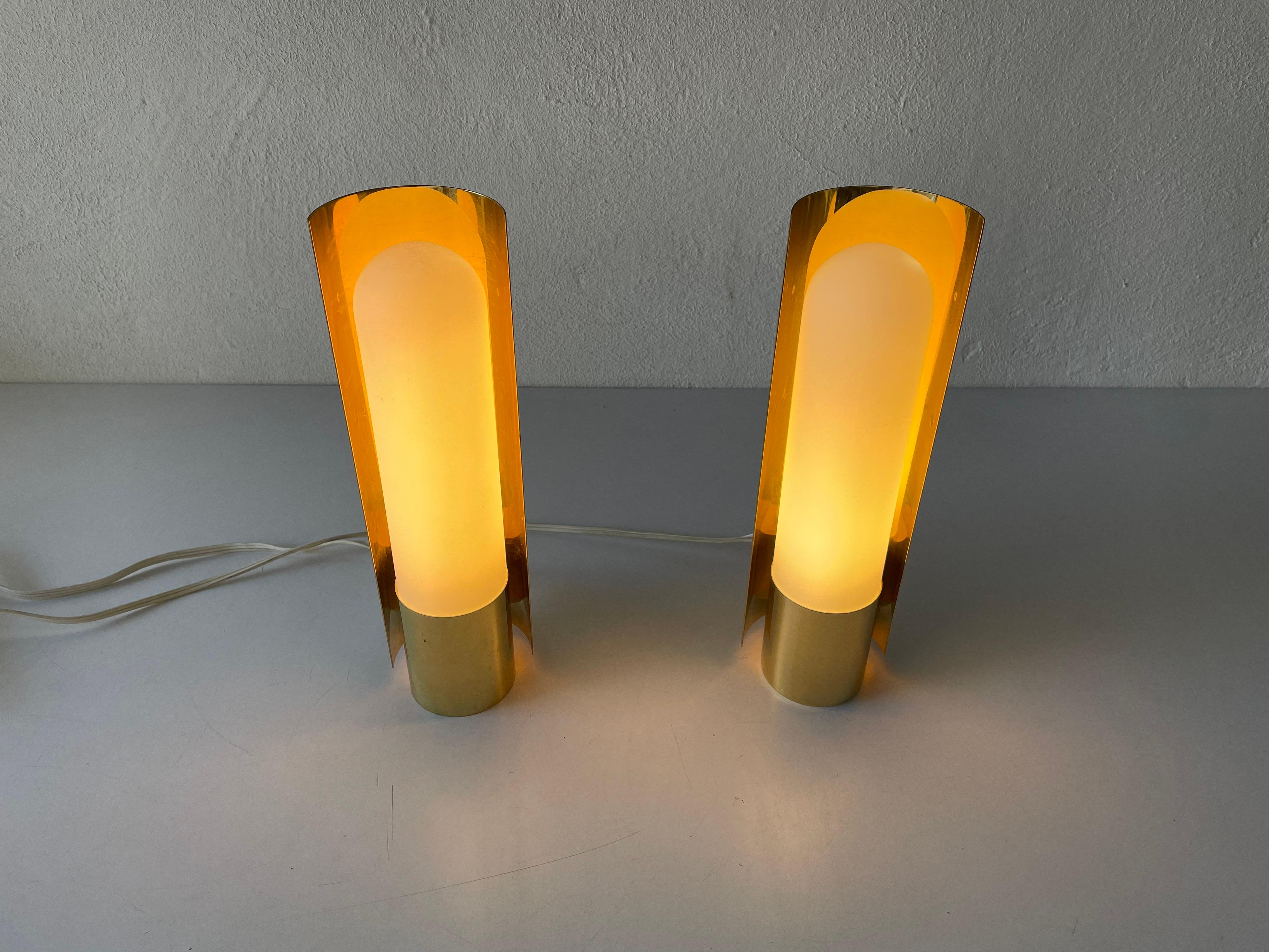 Opal Glass & Brass Pair of Sconces by Limburg, 1970s, Germany For Sale 3