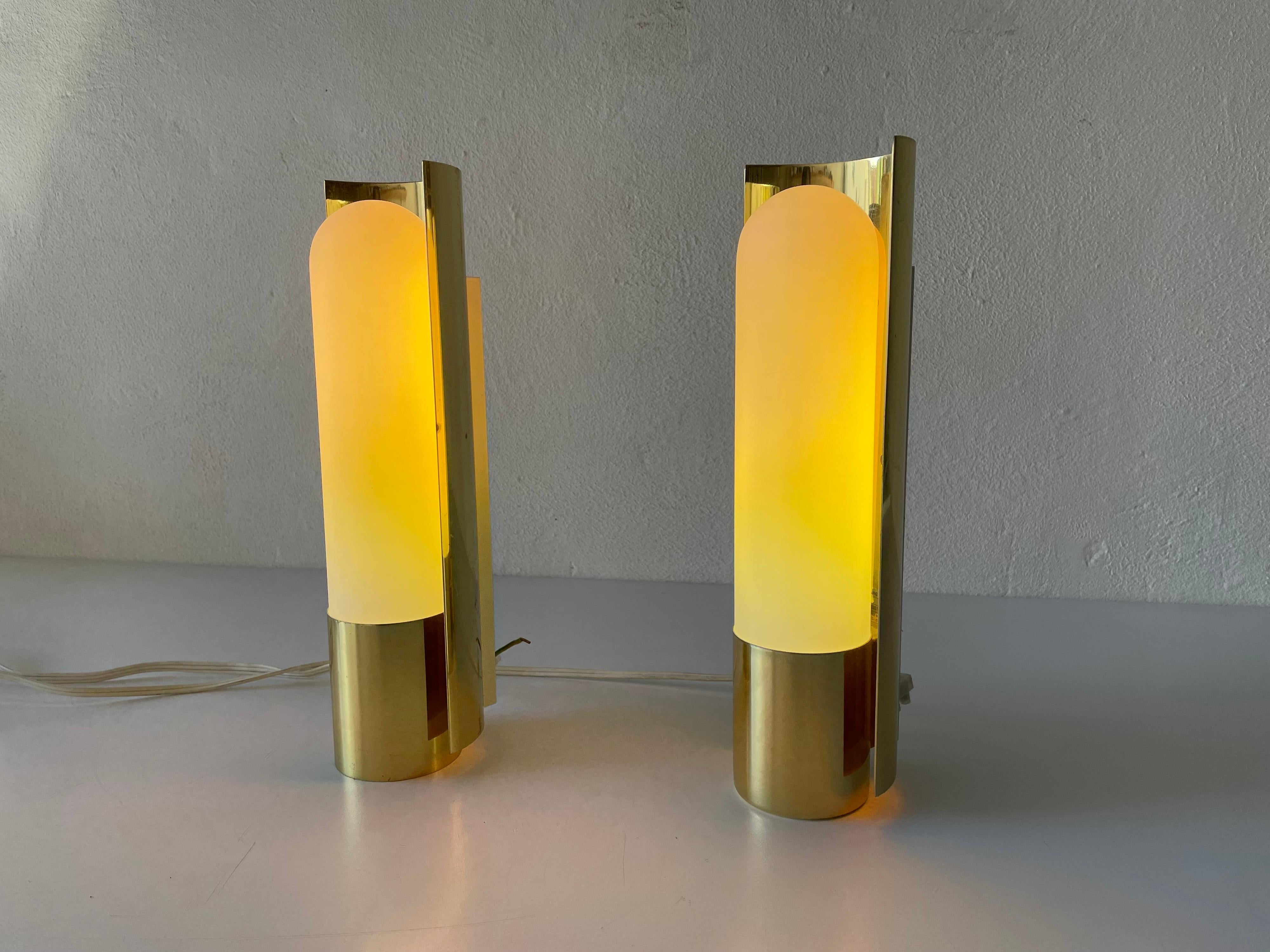 Opal Glass & Brass Pair of Sconces by Limburg, 1970s, Germany 3