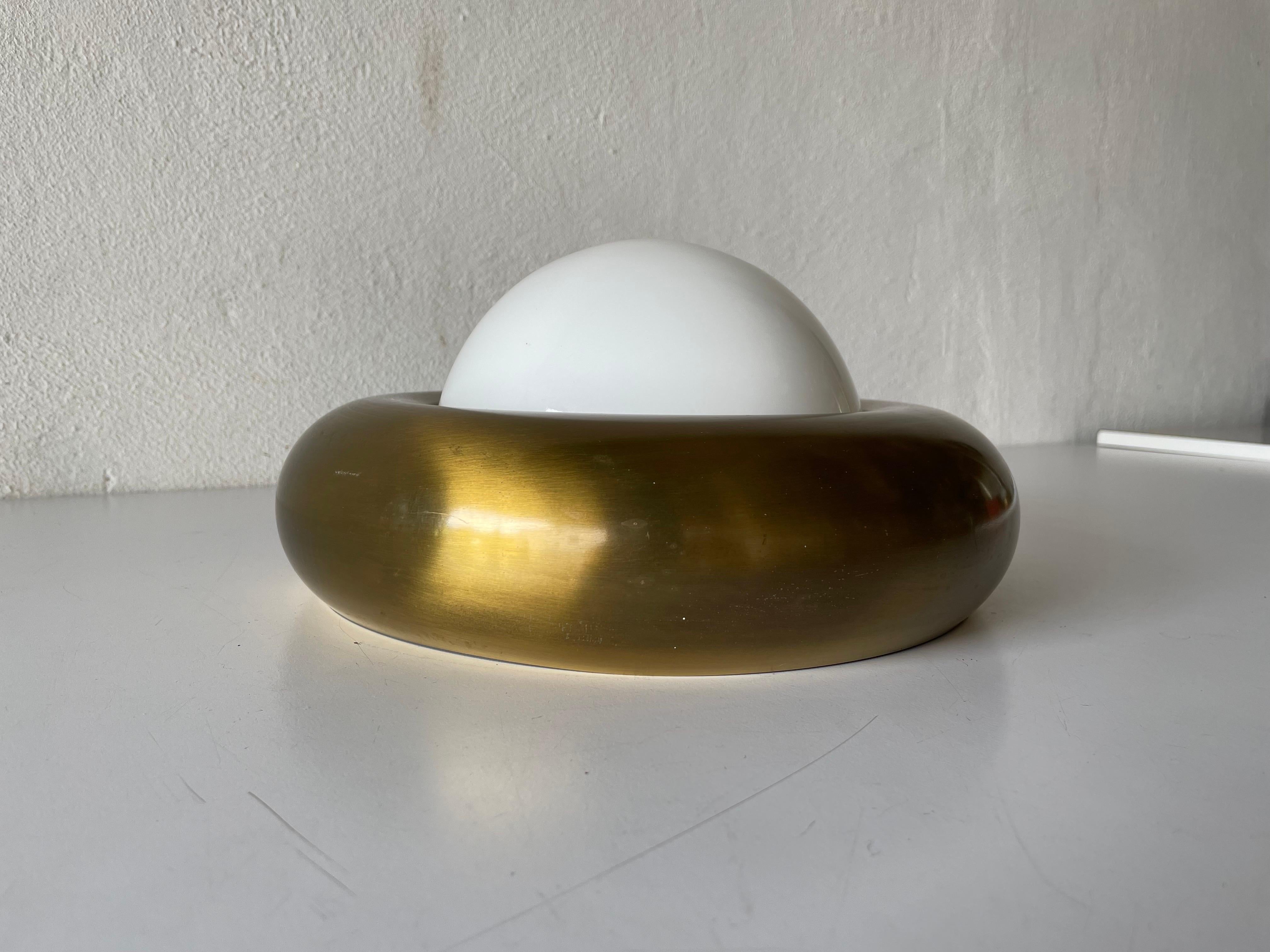 Mid-Century Modern Opal Glass & Brass Ufo 