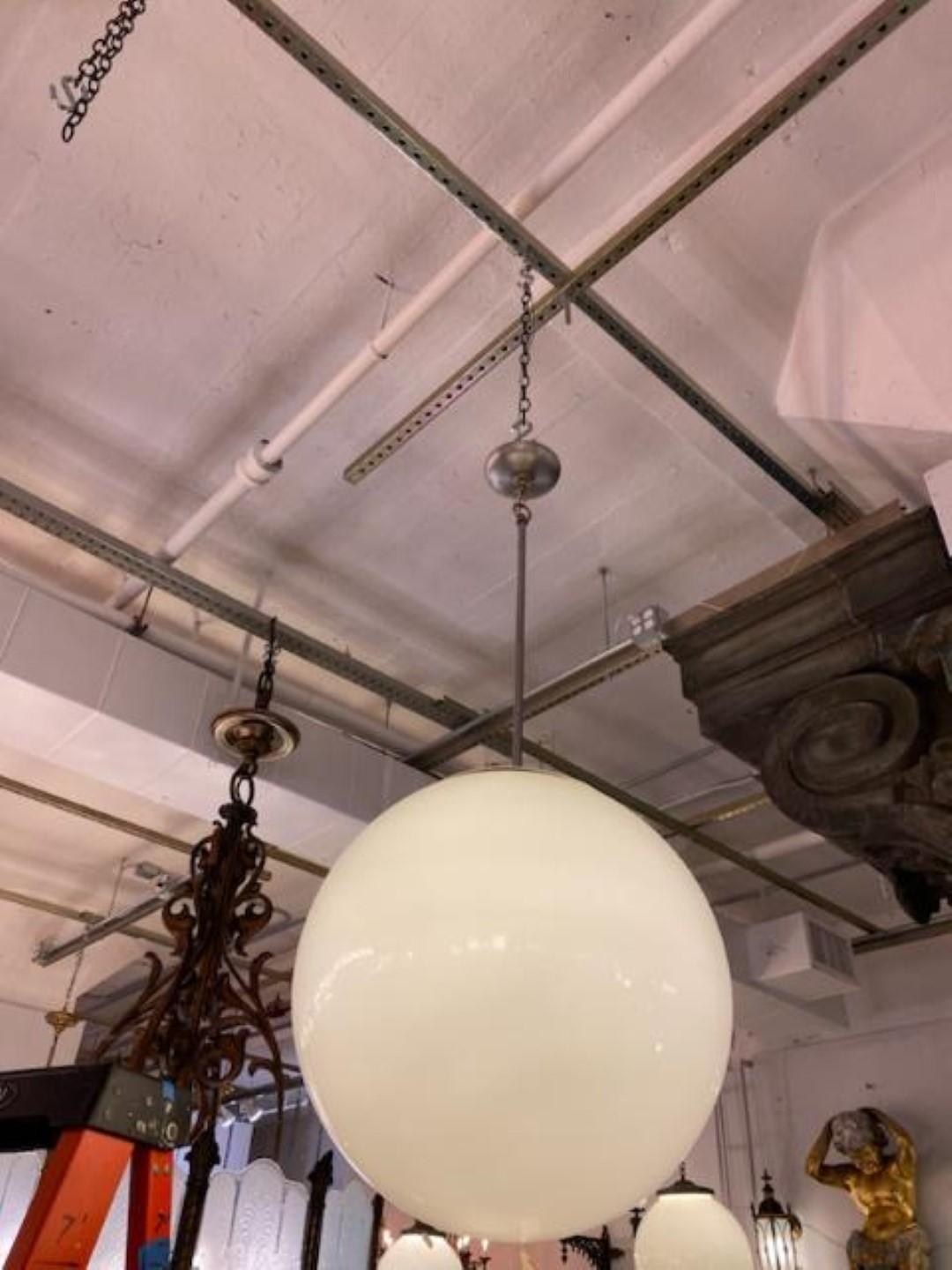 American Large Opal Glass Globe Pendant Light Kurt Versen Style