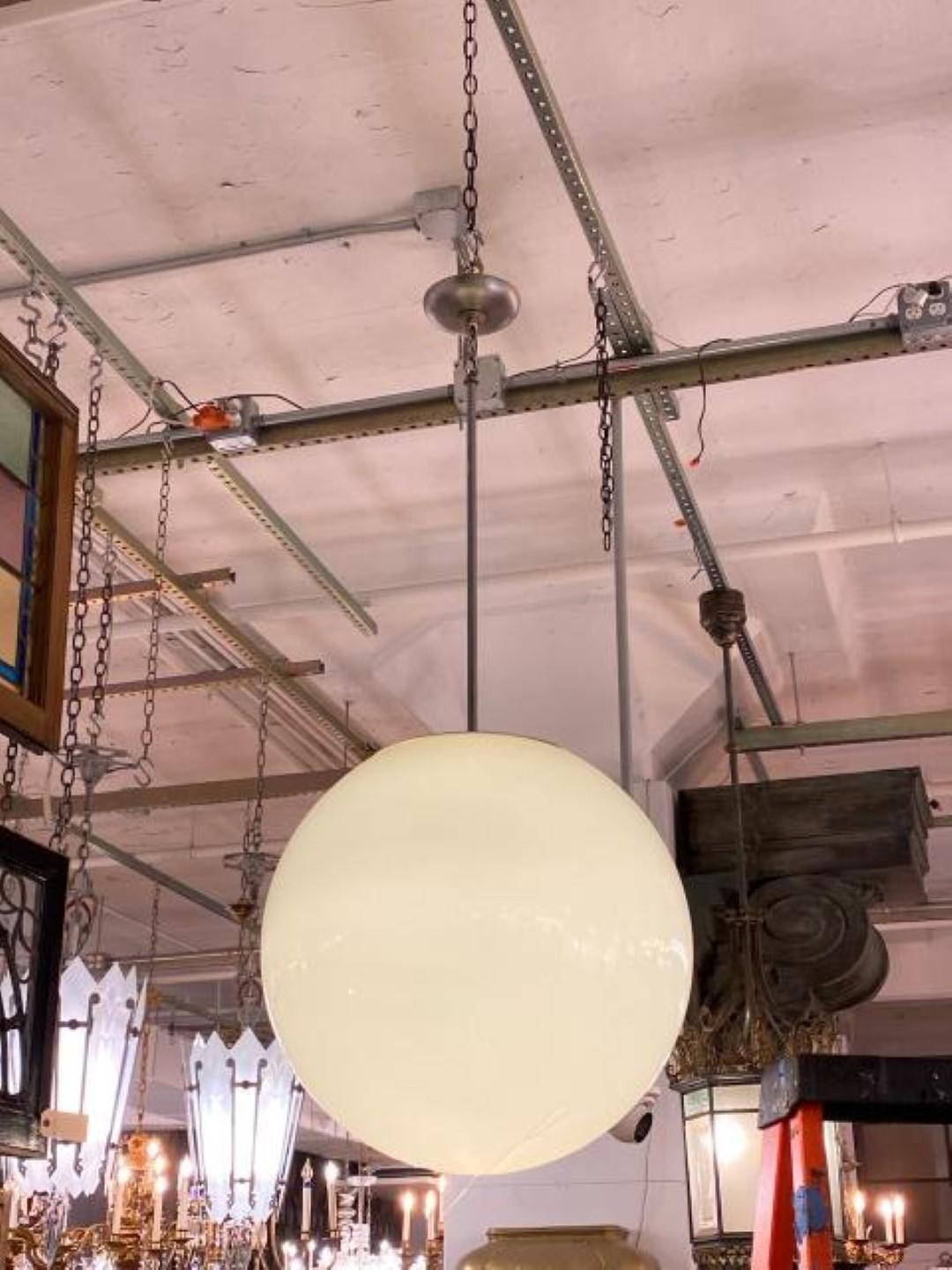 Large Opal Glass Globe Pendant Light Kurt Versen Style In Good Condition In New York, NY