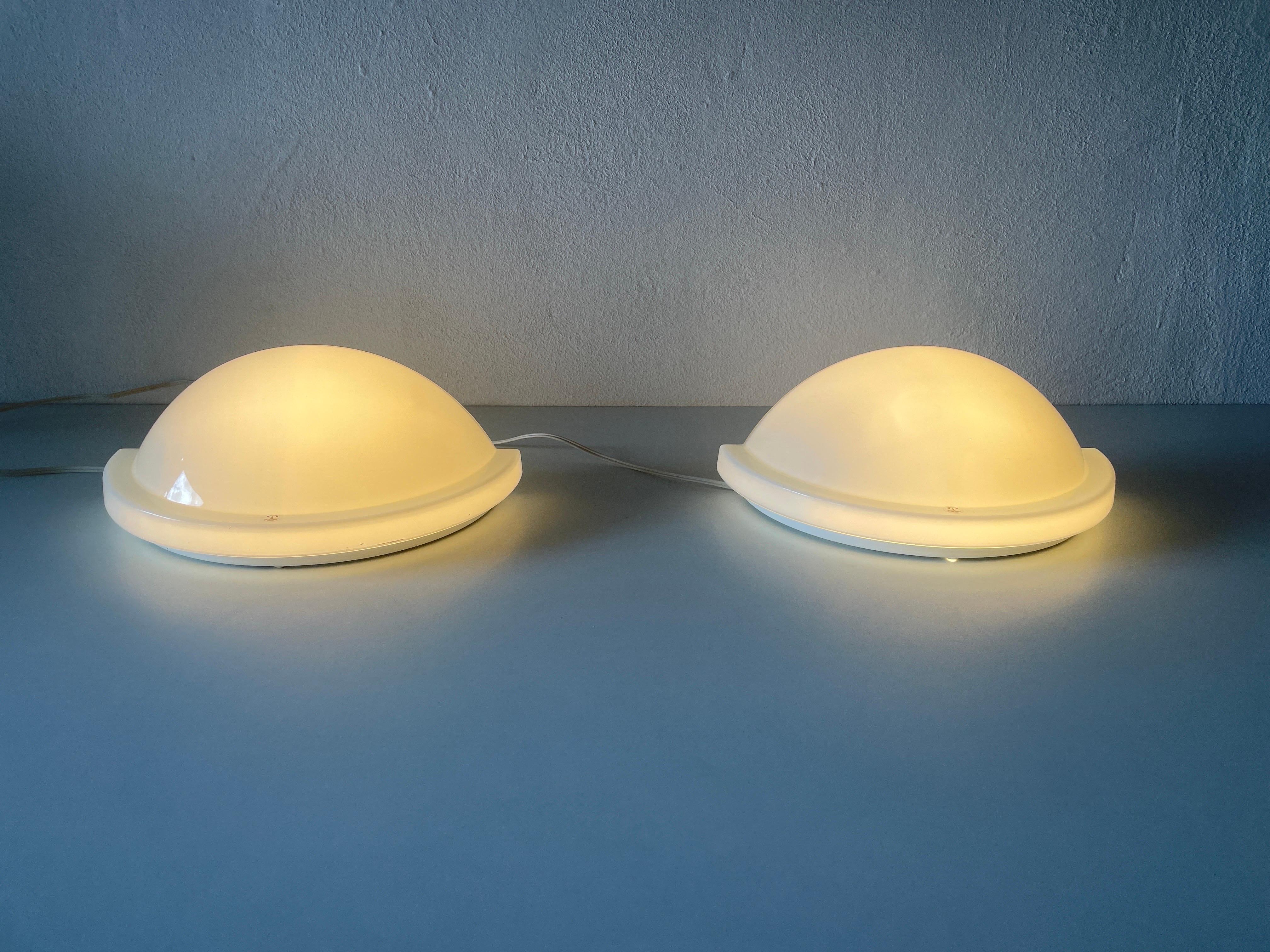 Opal Glass Half Circle Pair of Sconces by Peill and Putzler, 1970s, Germany For Sale 5