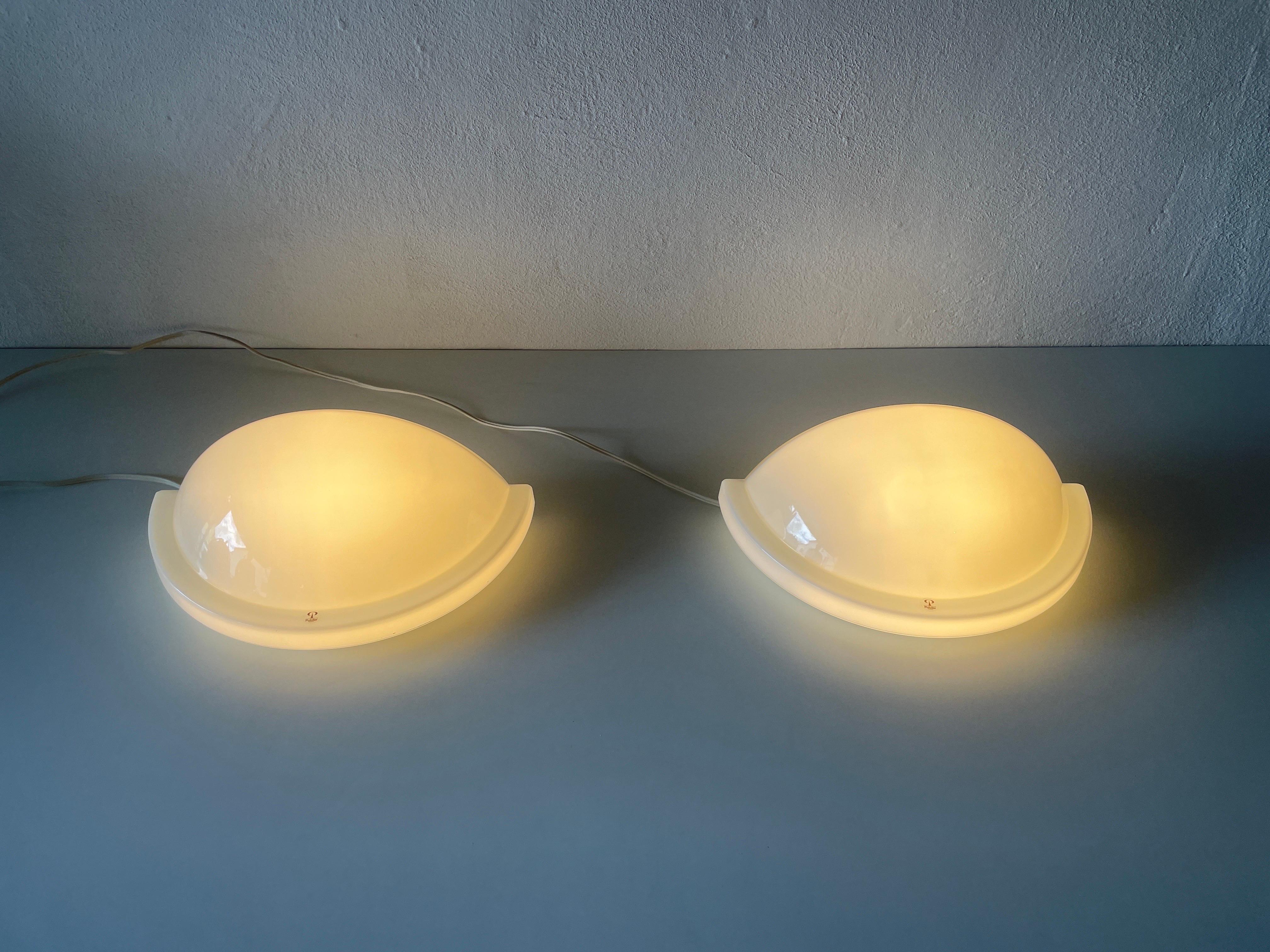 Opal Glass Half Circle Pair of Sconces by Peill and Putzler, 1970s, Germany For Sale 2