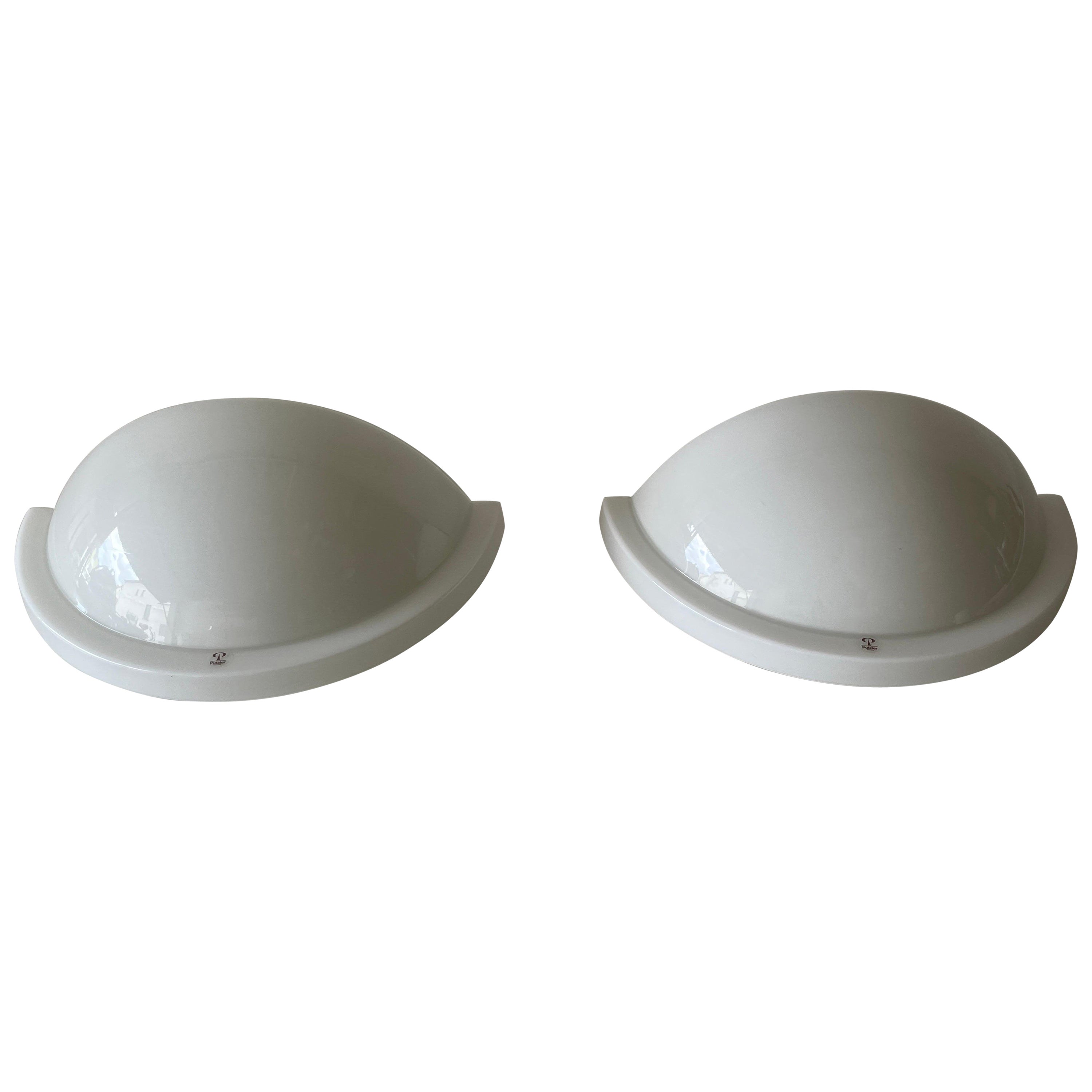 Opal Glass Half Circle Pair of Sconces by Peill and Putzler, 1970s, Germany