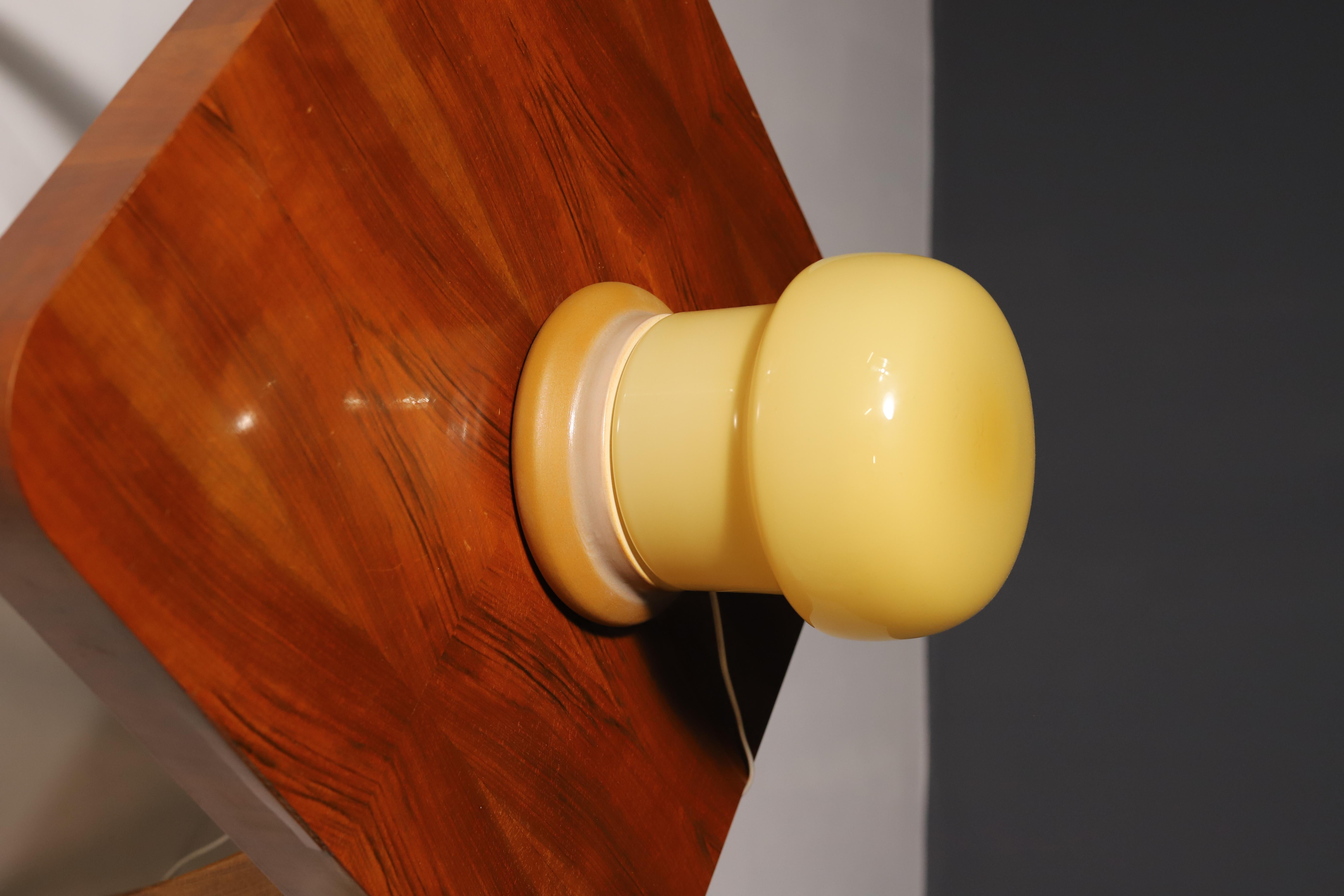 Glass mushroom lamp made of opal glass, it was designed by Karel Volf in the 1970s and manufactured by OS Valašské Meziříčí. The lamp has a very pleasant dim light and can also be used as an interesting decoration. The lamp is in excellent Vintage