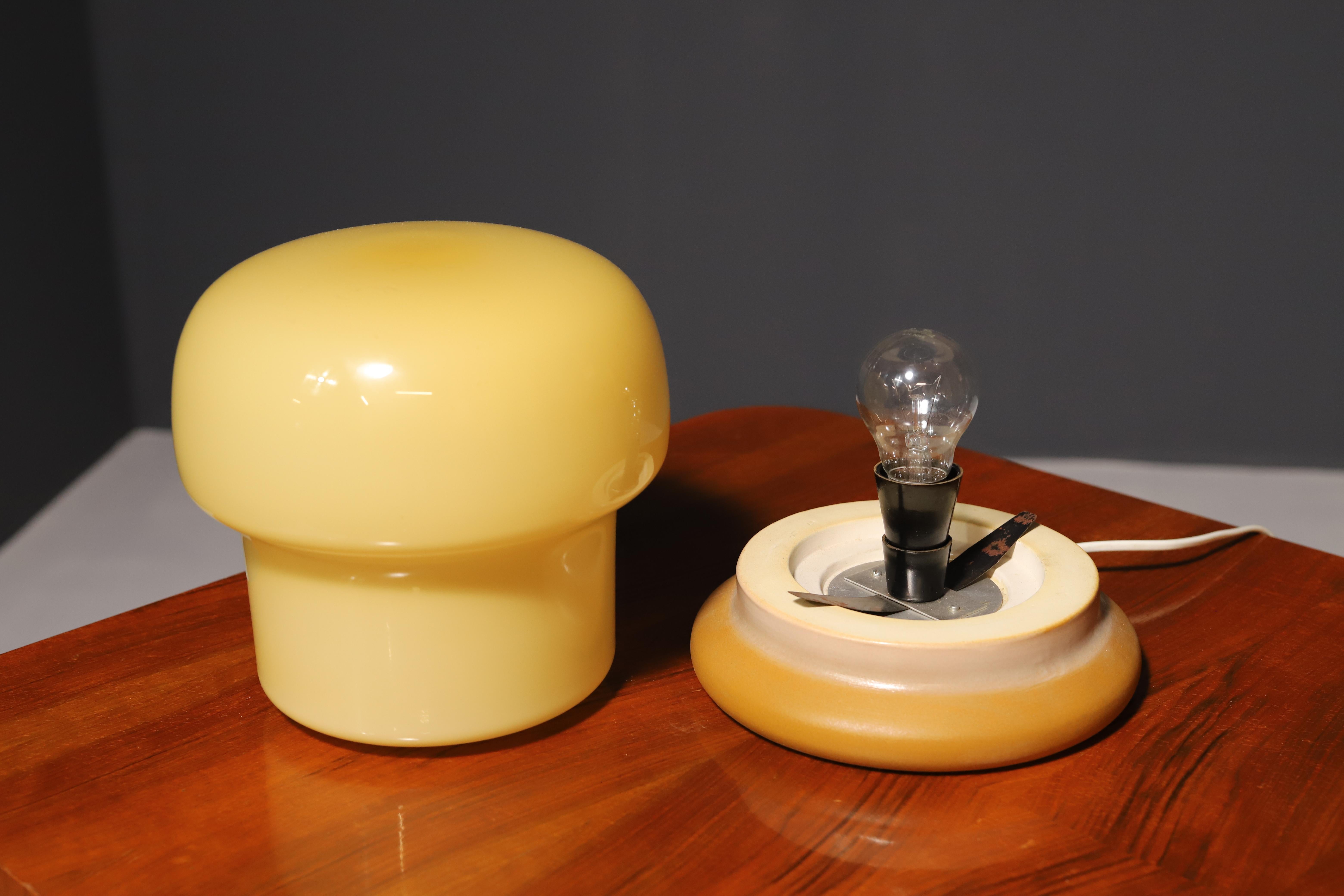Opal glass mushroom table lamp, designed by Karel Volf, 1970´s, Czechoslovakia For Sale 2