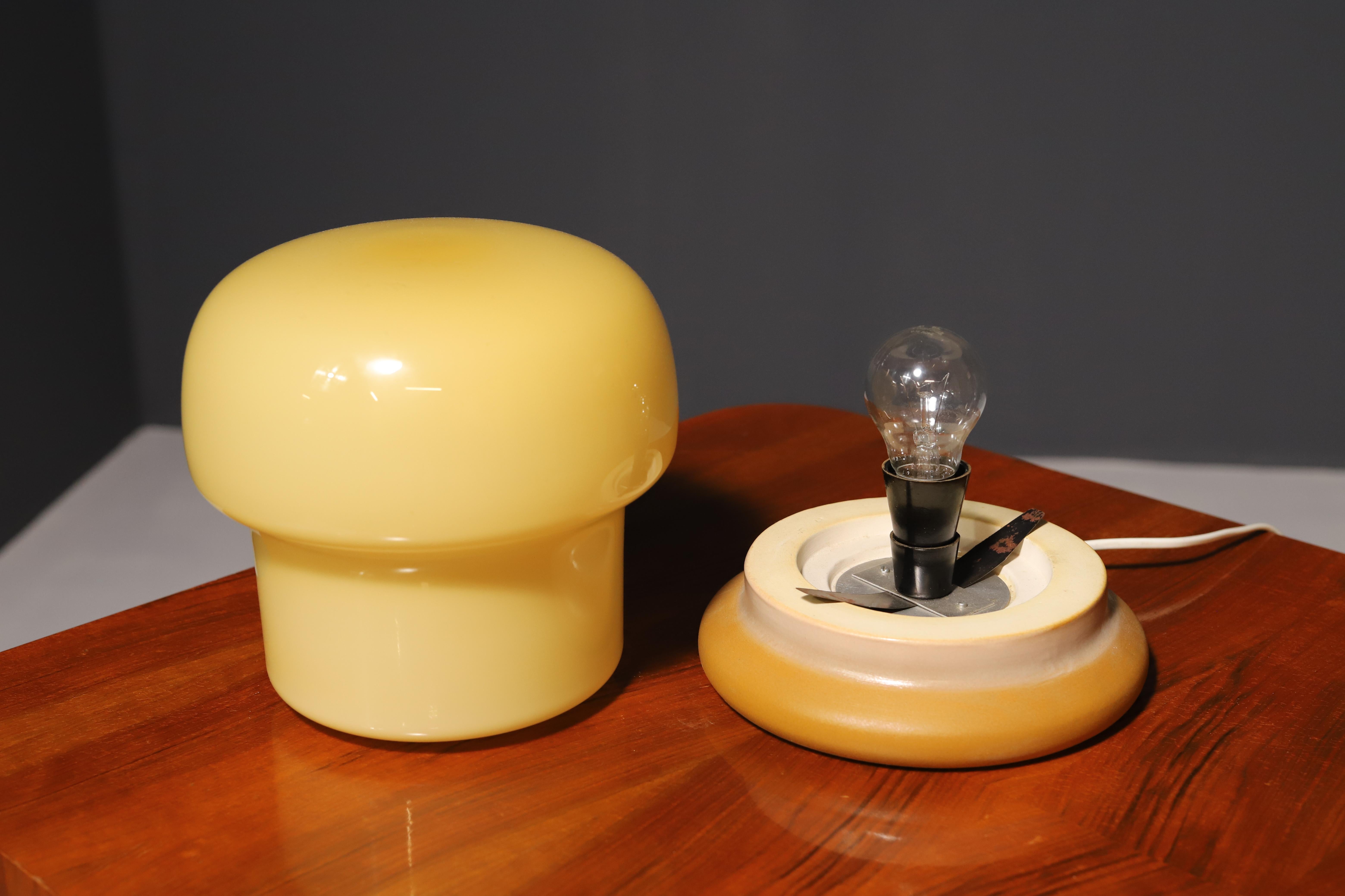 Opal glass mushroom table lamp, designed by Karel Volf, 1970´s, Czechoslovakia For Sale 3