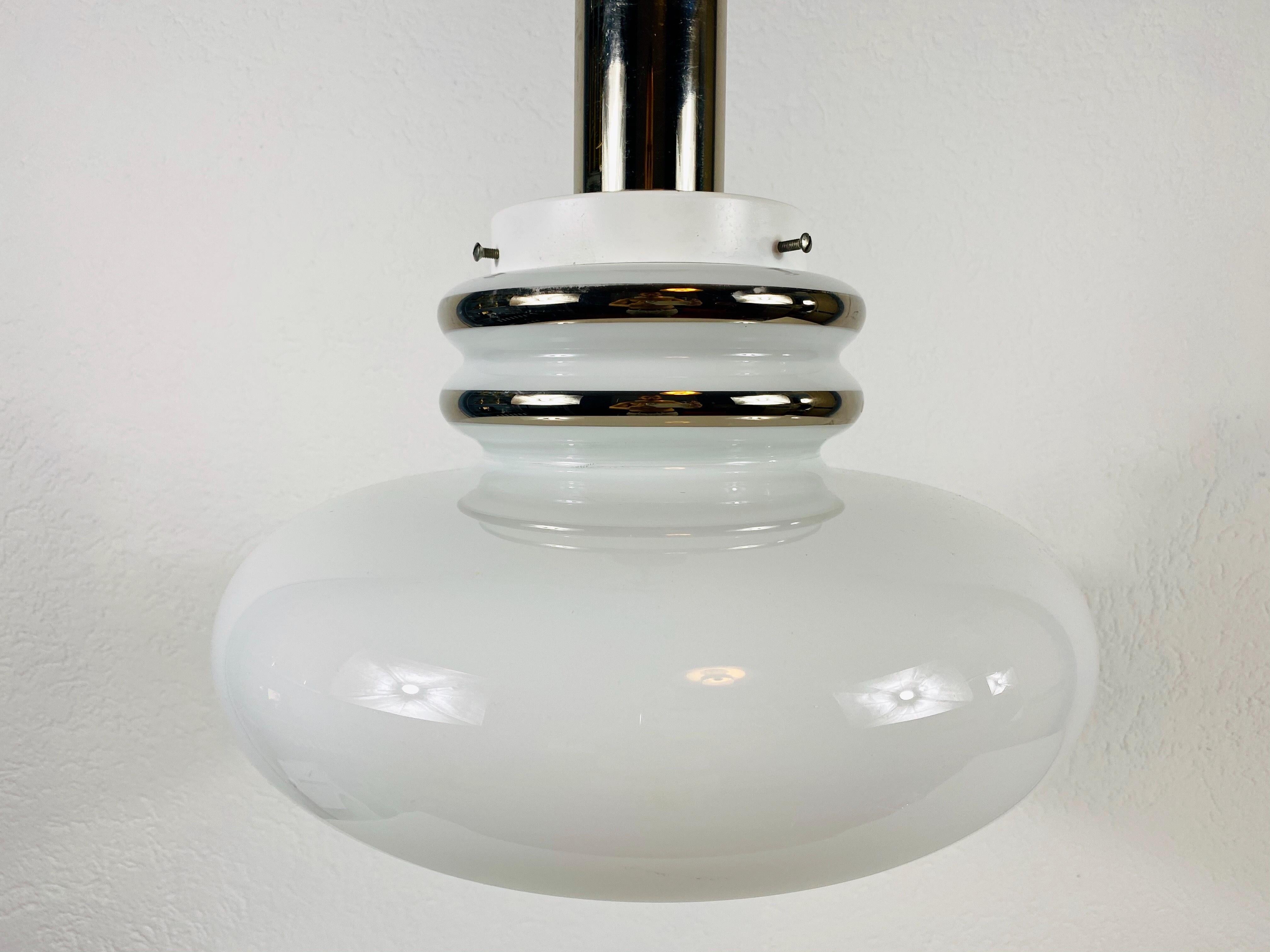German Opal Glass Pendant Lamp by Peill and Putzler, circa 1970 For Sale