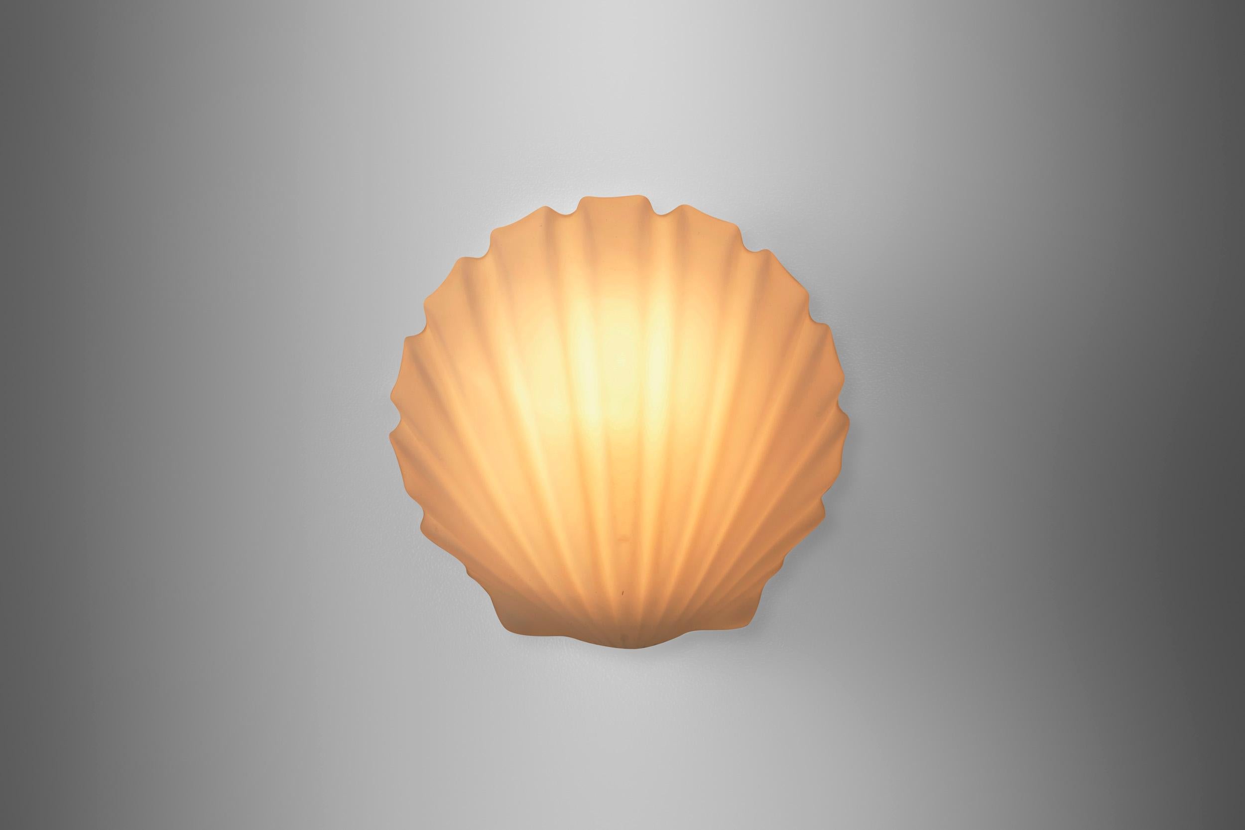 Opal Glass Seashell Wall Lamp by Glashütte Limburg, Germany 1970s In Good Condition For Sale In Utrecht, NL