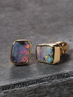 Opal Gold Earrings Polychrome Cosmic Purple Australian opal