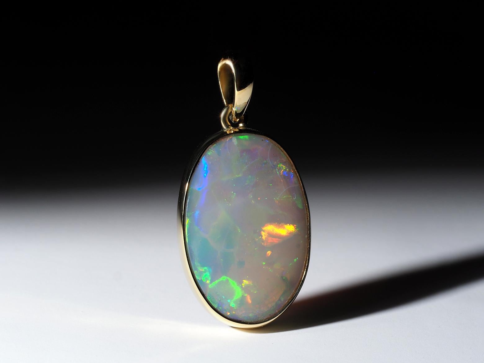 Opal Gold Necklace Harlequin pattern Opal wedding anniversary gift ideas For Sale 6