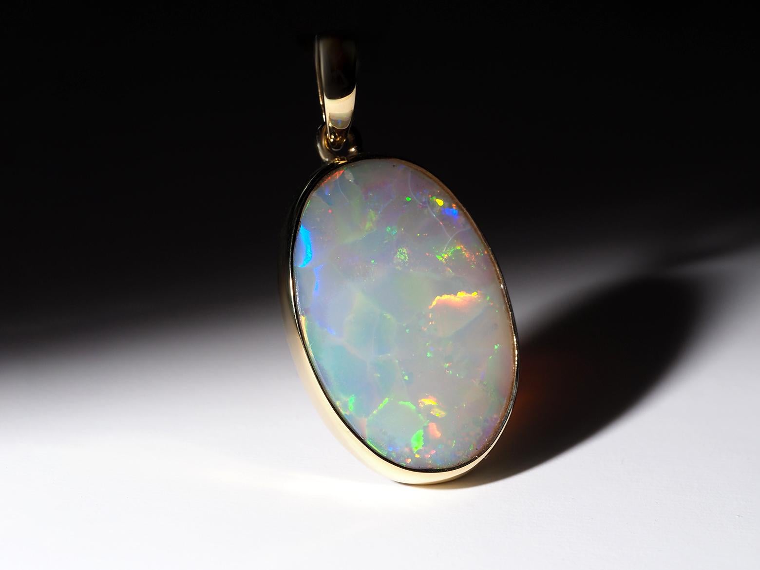 Opal Gold Necklace Harlequin pattern Opal wedding anniversary gift ideas For Sale 9