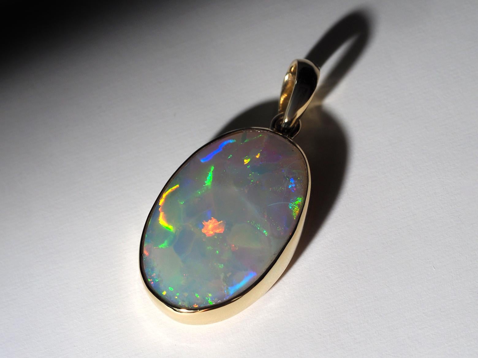 Opal Gold Necklace Harlequin pattern Opal wedding anniversary gift ideas For Sale 10