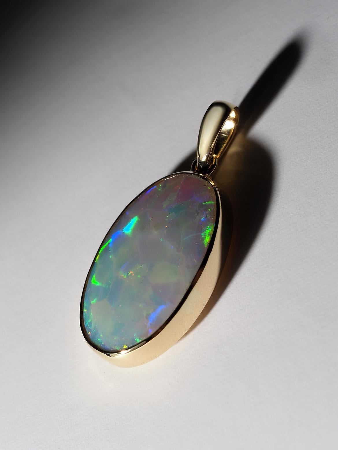 Artisan Opal Gold Necklace Harlequin pattern Opal wedding anniversary gift ideas For Sale