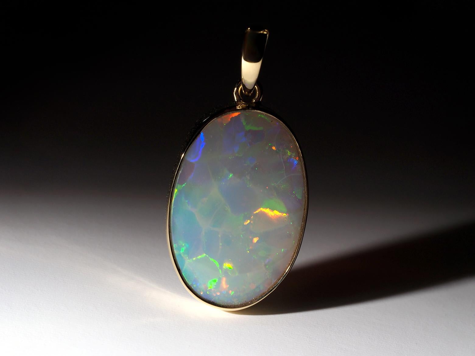 Women's or Men's Opal Gold Necklace Harlequin pattern Opal wedding anniversary gift ideas For Sale