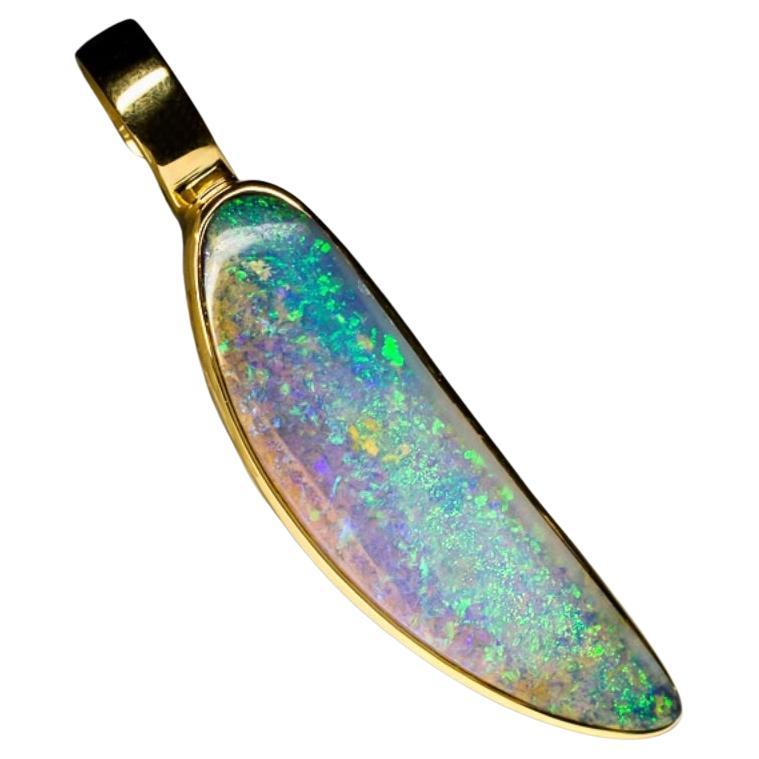 Opal Gold Necklace Opalescent Neon Green Australian Gemstone Unisex Jewelry Art For Sale