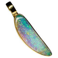 Opal Gold Halskette Opaleszierend Neon Grün Australischer Edelstein Unisex Schmuck Kunst