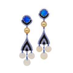 Opal, Gold Pearl, Onyx & Diamond Chandelier Earrings, 18K Gold, Austy Lee