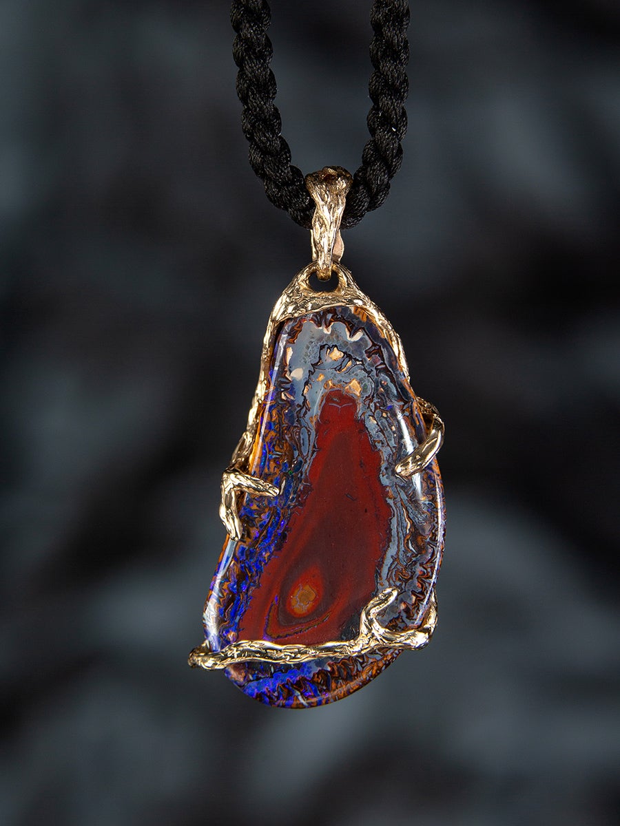 Opal Gold Anhänger Boulder Australian Nature Inspired Halskette im Angebot 4