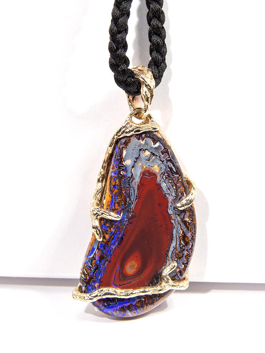 Opal Gold Anhänger Boulder Australian Nature Inspired Halskette (Art nouveau) im Angebot