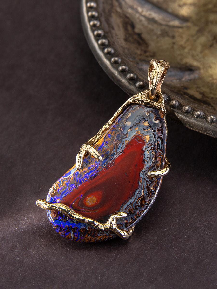 Opal Gold Anhänger Boulder Australian Nature Inspired Halskette im Angebot 1