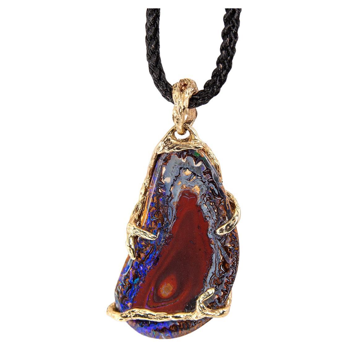 Opal Gold Pendant Boulder Australian Nature Inspired Necklace For Sale