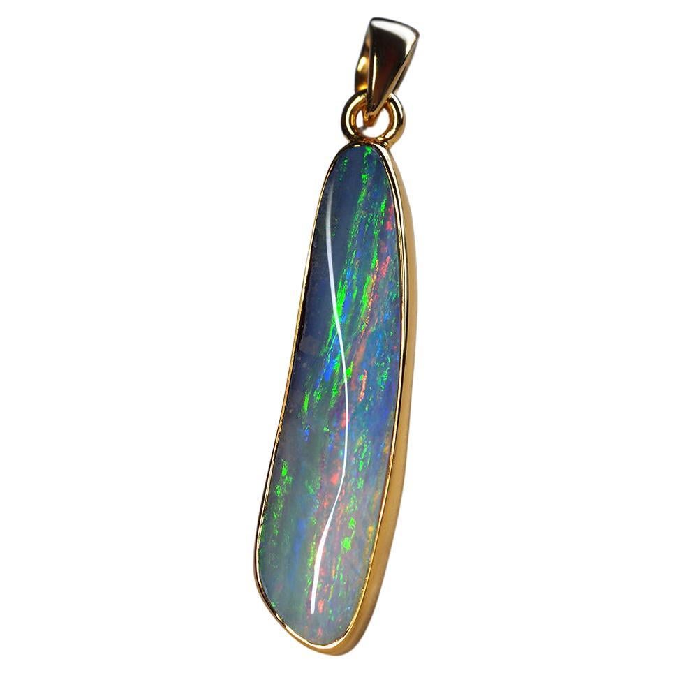 Opal Gold Pendant Clouds White Natural Australian opal