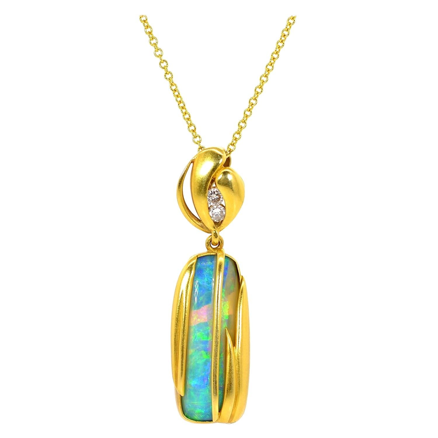 Opal Gold Pendant For Sale
