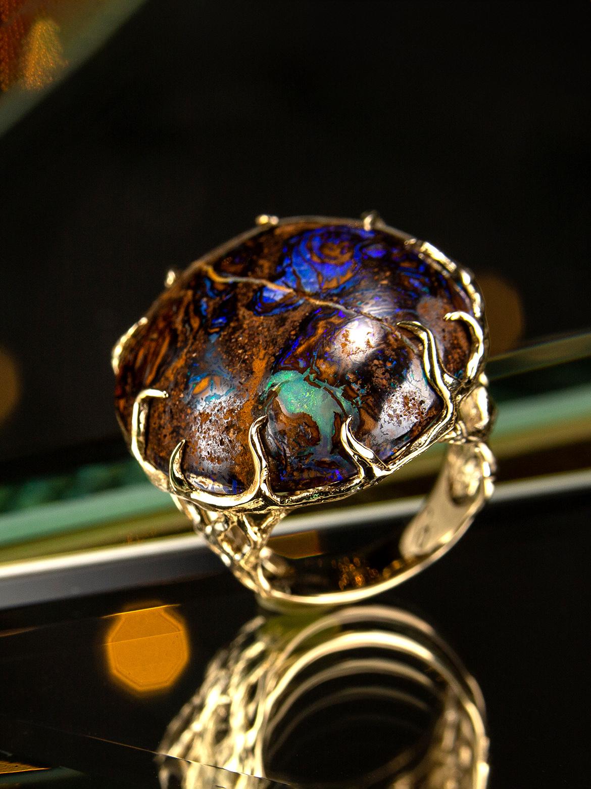 Opal Gold Ring Blueprint Woody Musk Tree Natural Australian Gem For Sale 1
