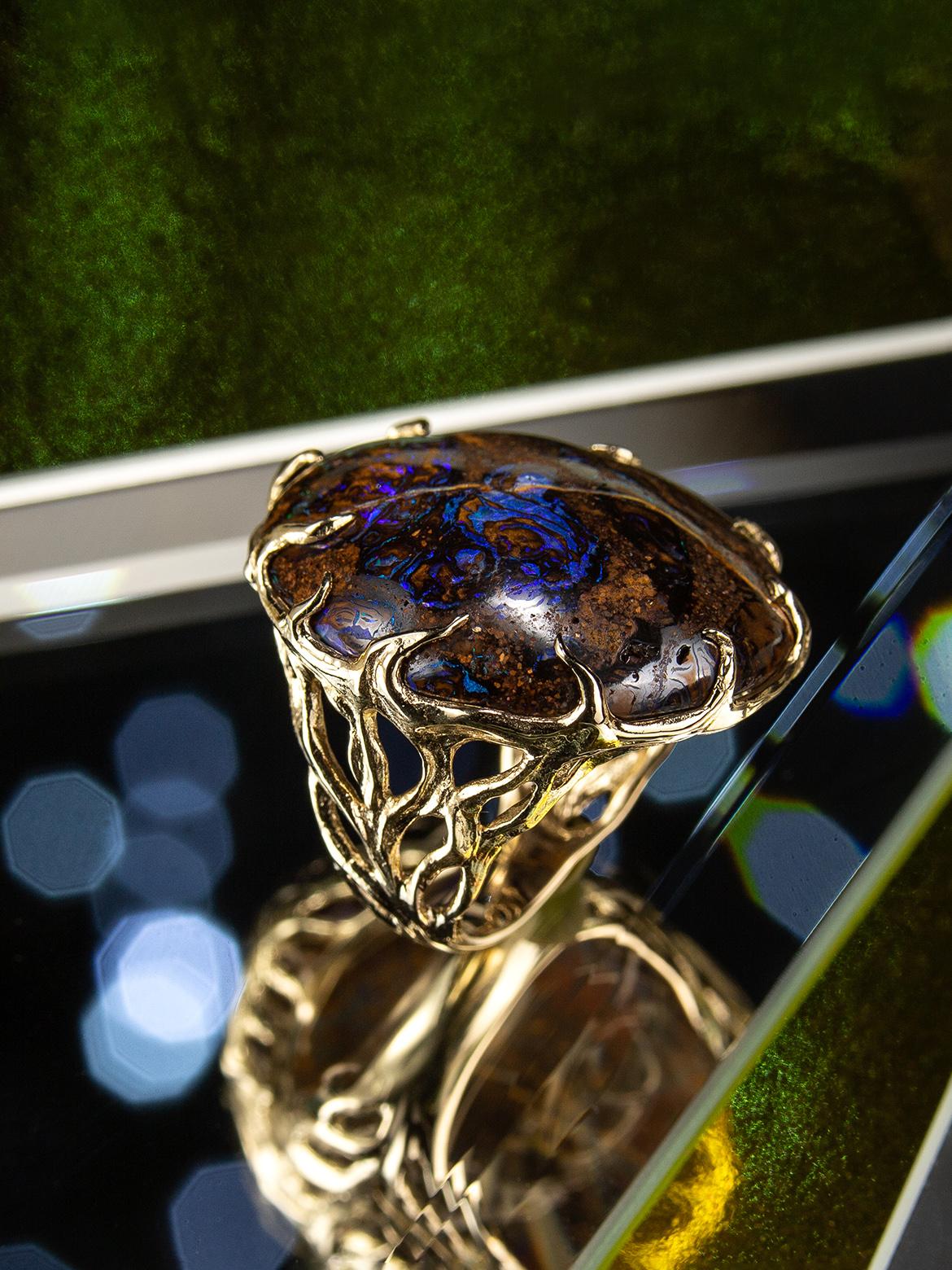 Opal Gold Ring Blueprint Woody Musk Tree Natural Australian Gem For Sale 2