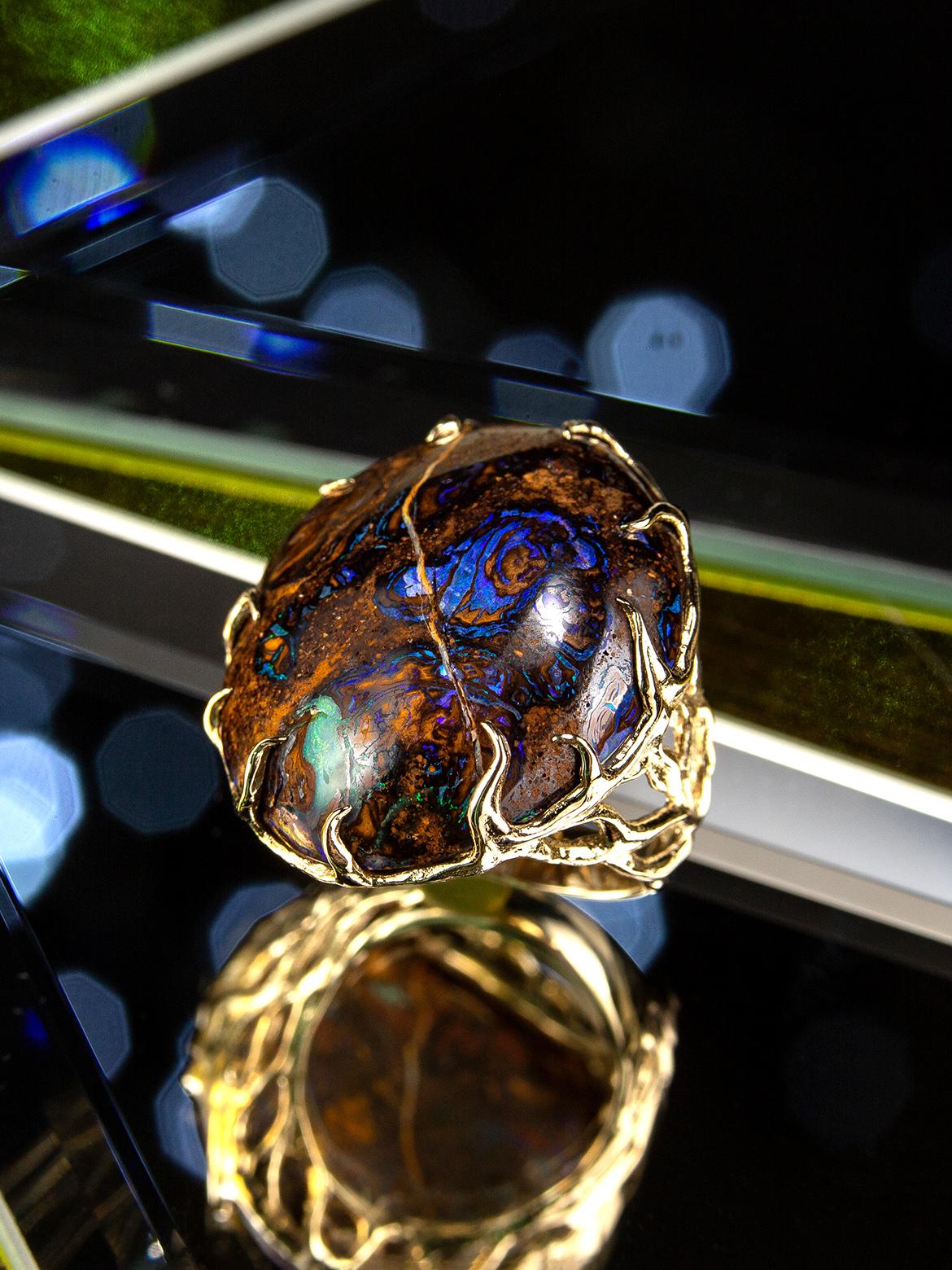 Opal Gold Ring Blueprint Woody Musk Tree Natural Australian Gem For Sale 4