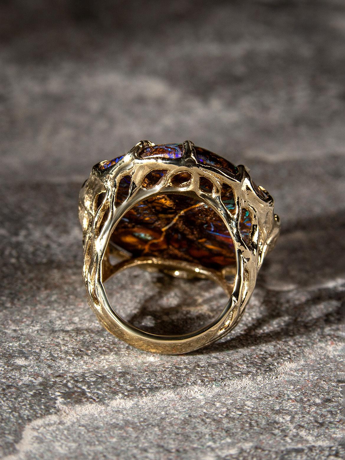 Opal Gold Ring Blueprint Woody Musk Tree Natural Australian Gem For Sale 6